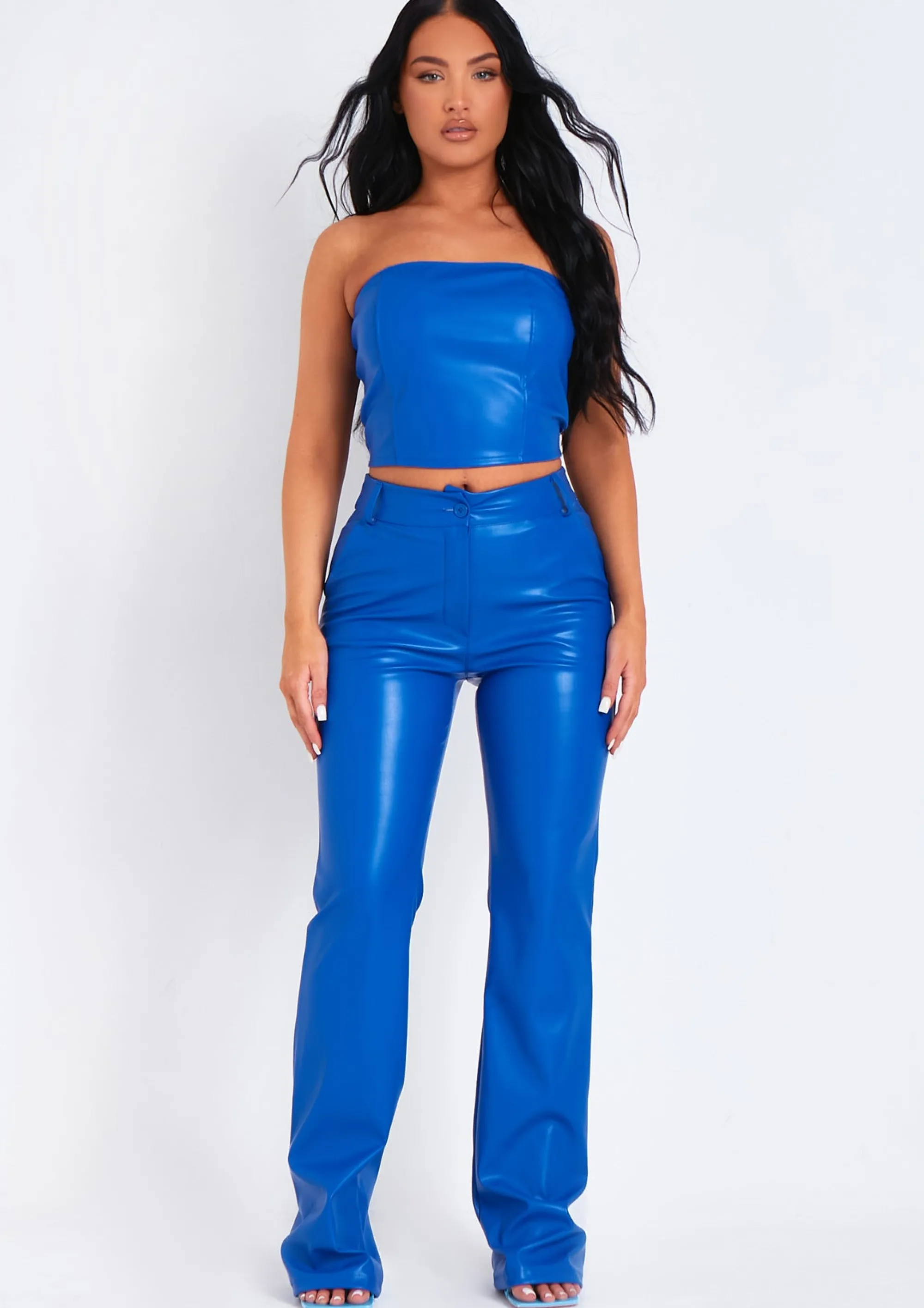 Missy Empire Abby Blue Faux Leather Cropped Corset Fashion