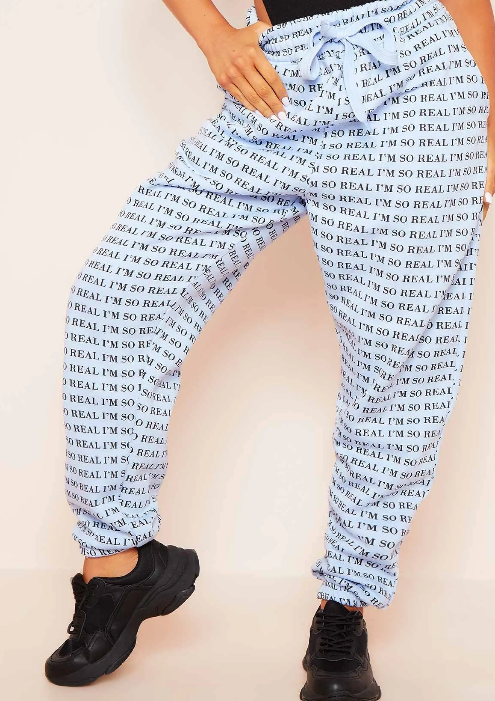 Missy Empire Adele Blue I'M Real Slogan Joggers^Women Loungewear