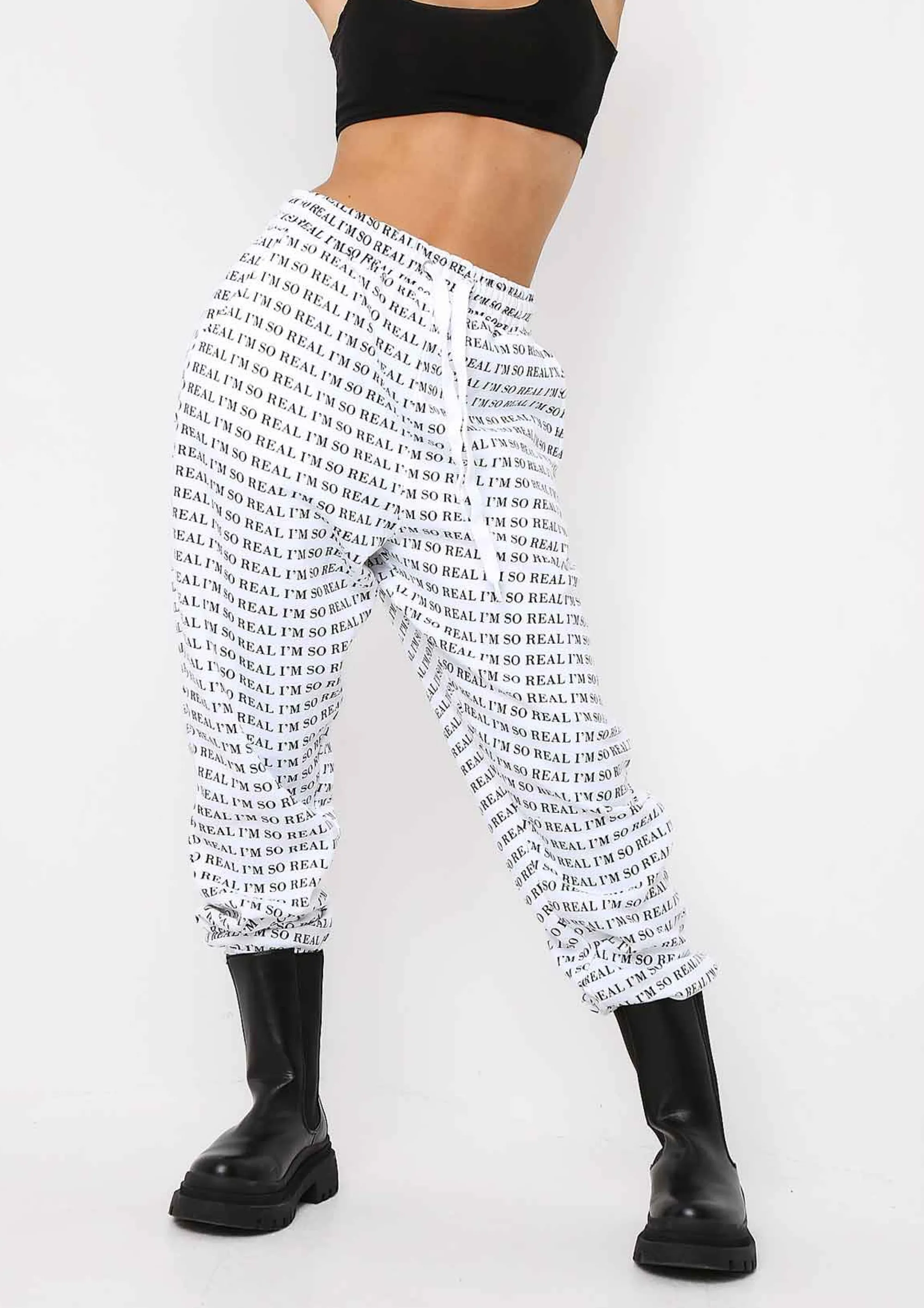 Missy Empire Adele White I'M Real Slogan Joggers^Women Loungewear