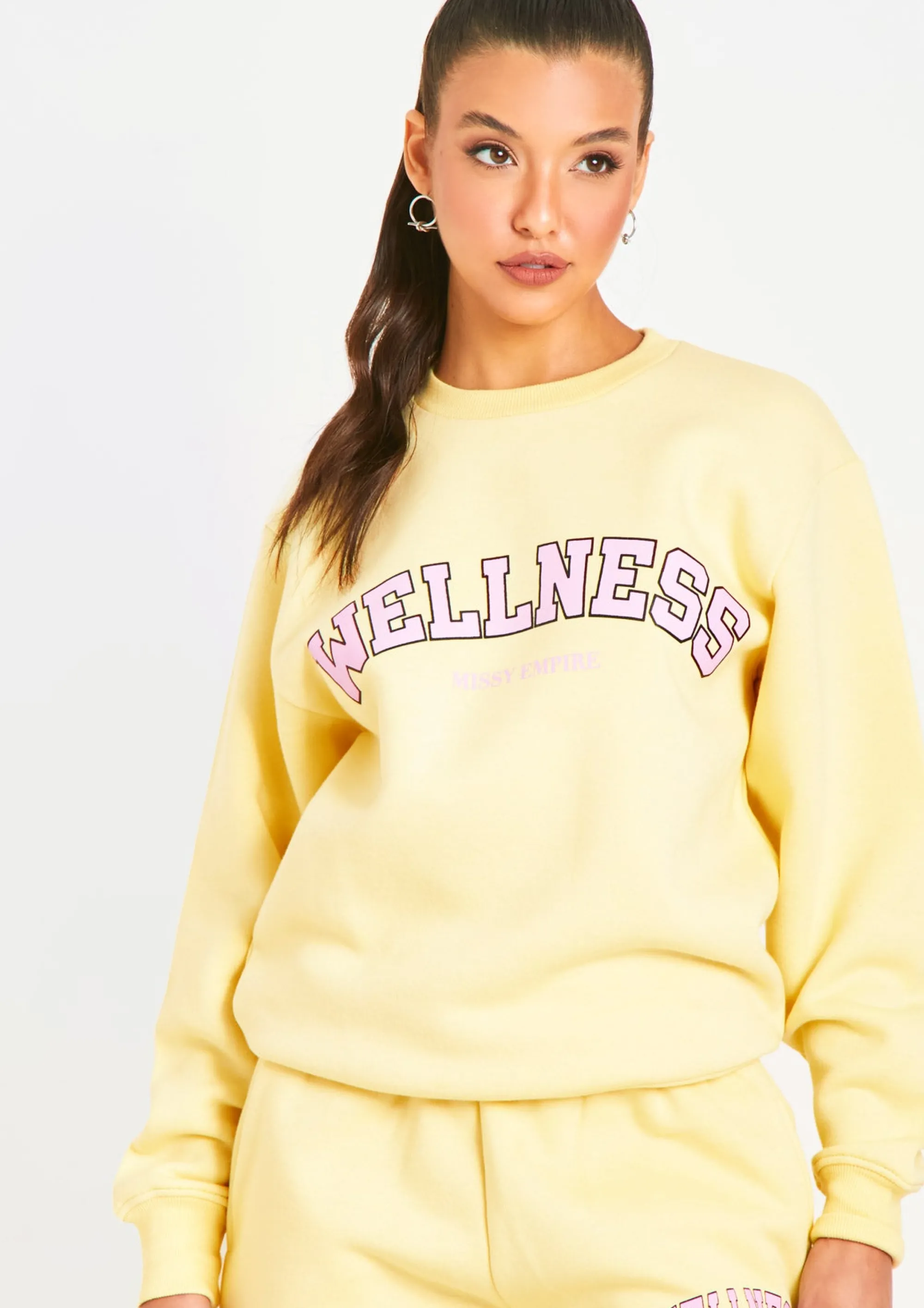 Missy Empire Agne Lemon Yellow Wellness Slogan Sweatshirt Co-Ord^Women Tracksuits