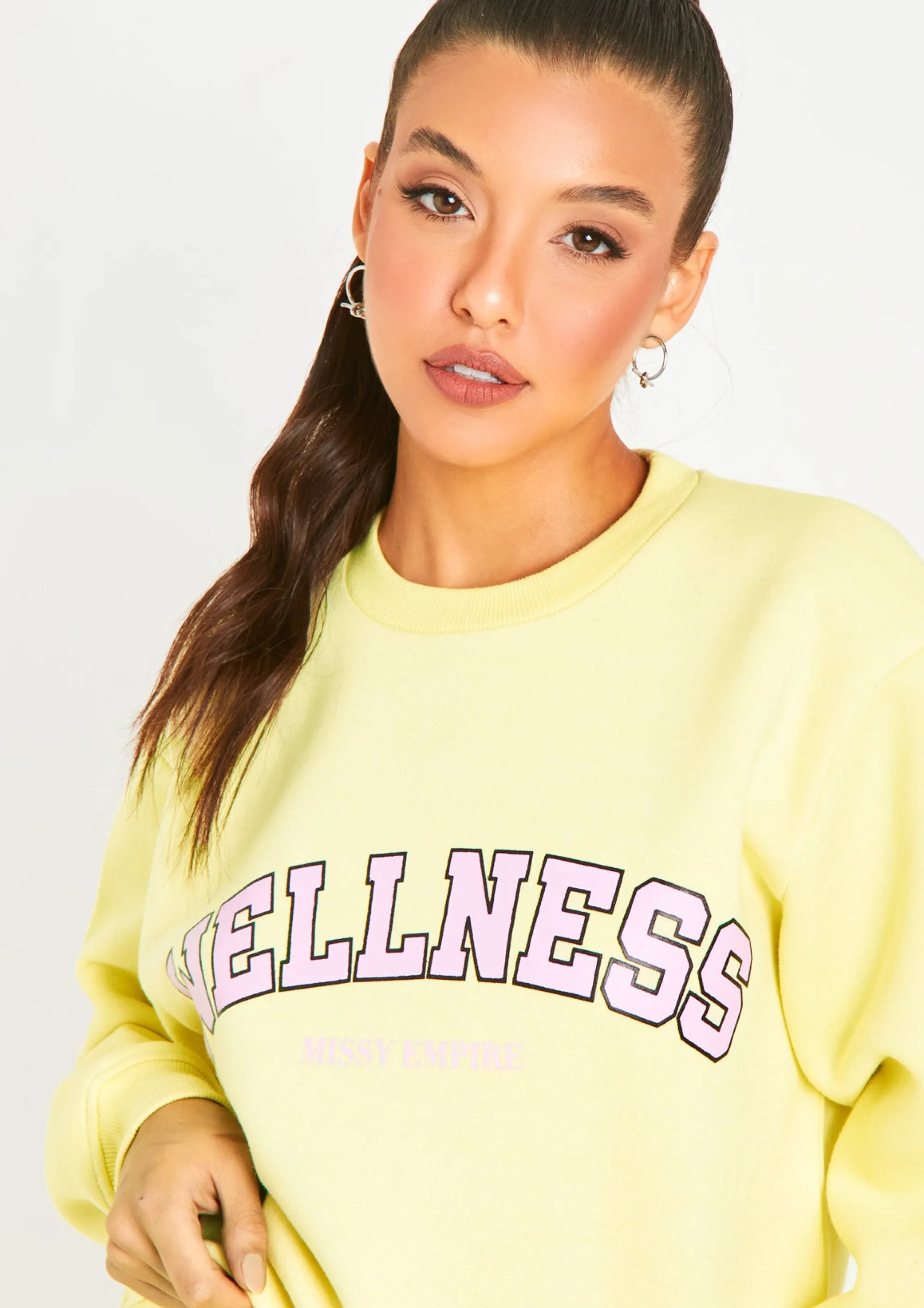 Missy Empire Agne Lemon Yellow Wellness Slogan Sweatshirt Co-Ord^Women Tracksuits