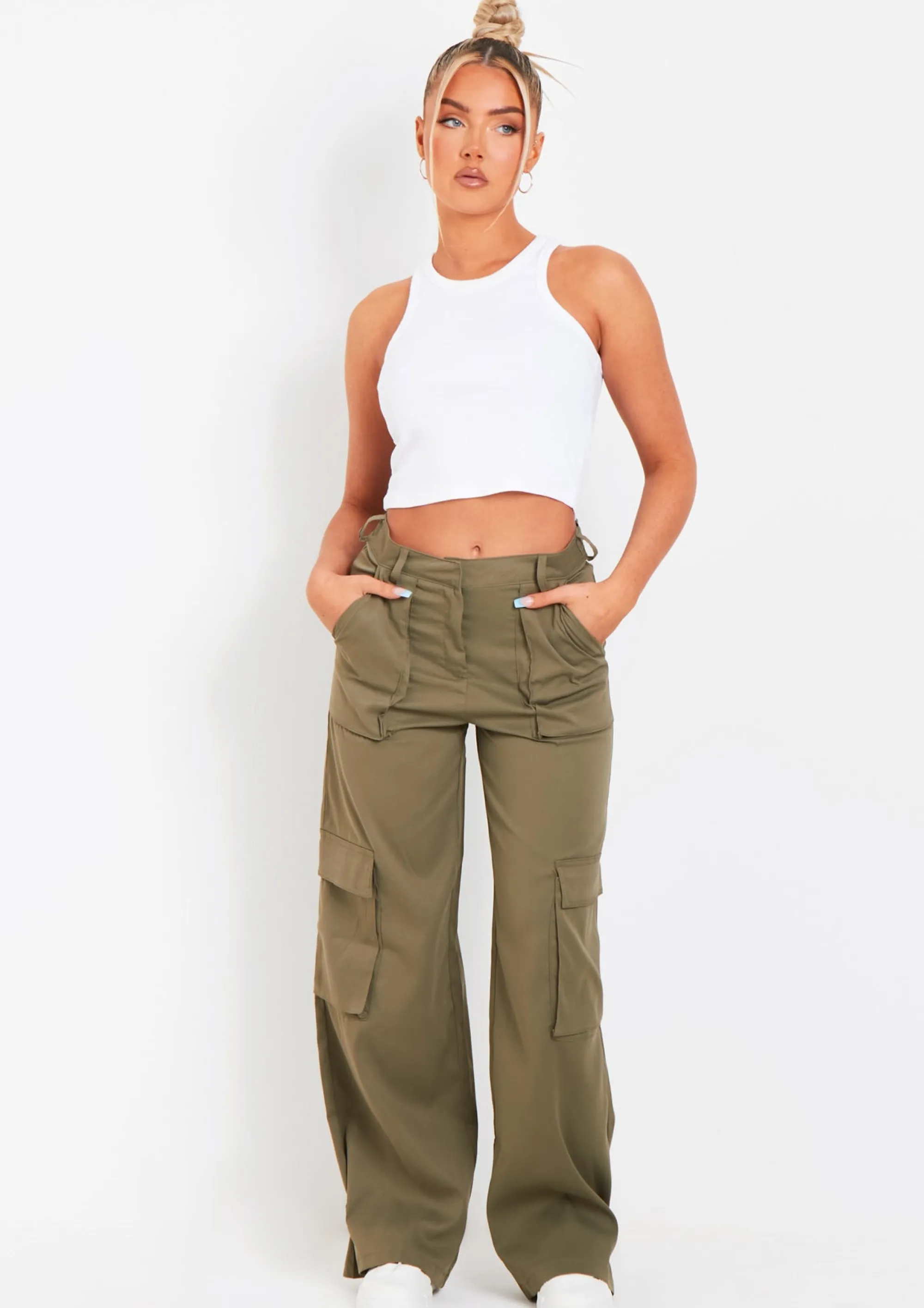 Missy Empire Ainsley Khaki Pocket Detail Mid Rise Cargo Pants^Women Trousers