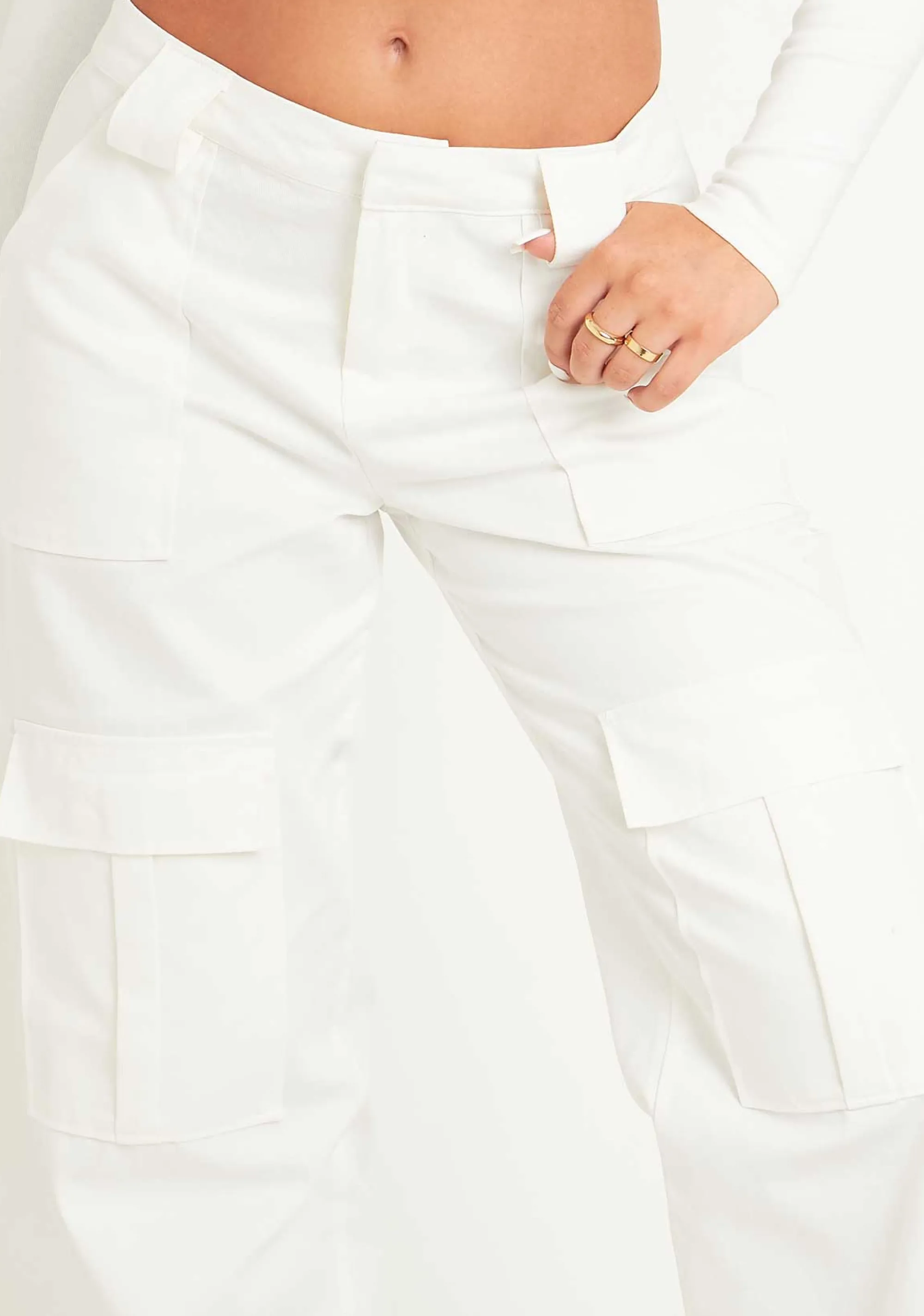 Missy Empire Alaia White Low Rise Cargo Trousers^Women Trousers