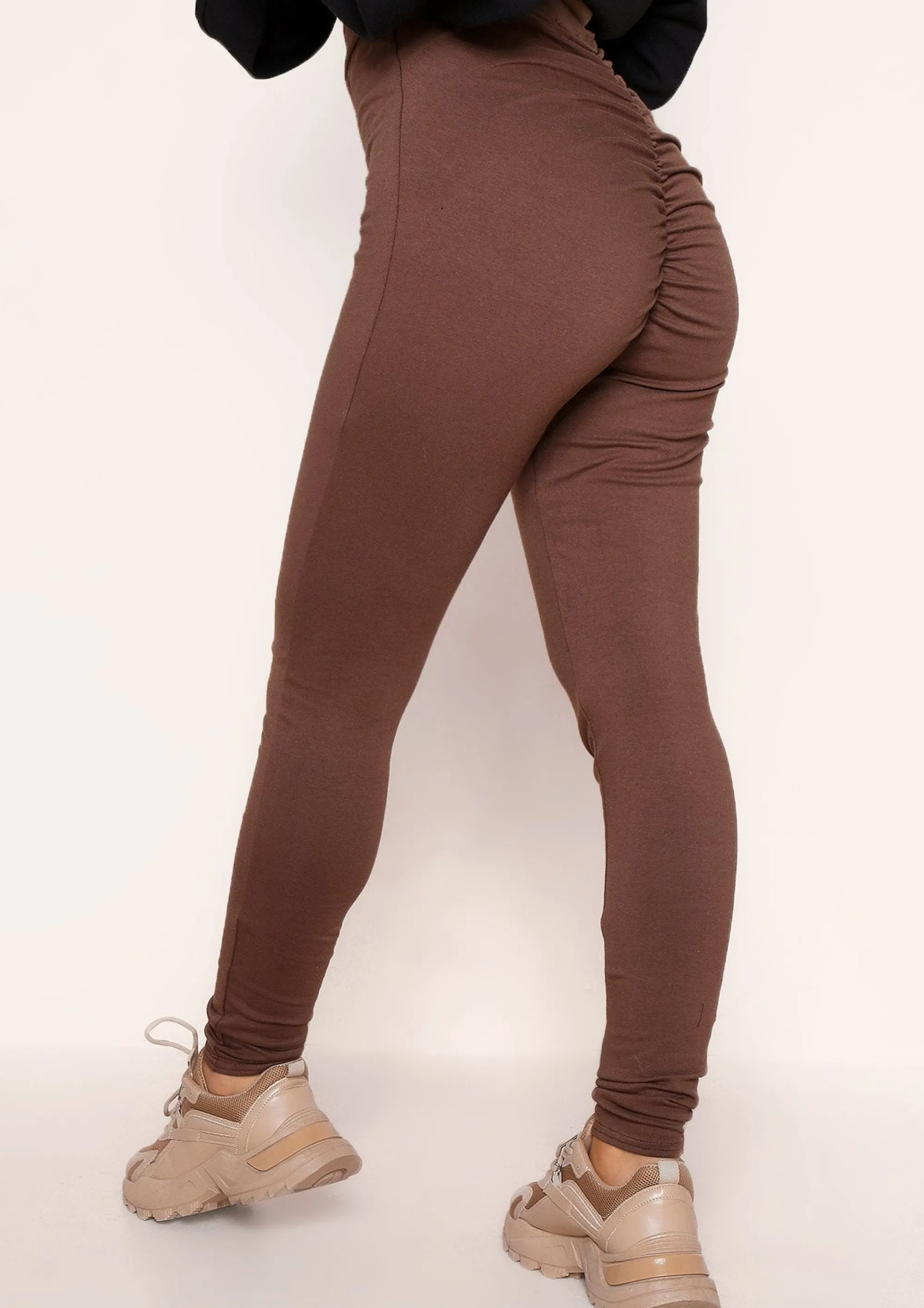 Missy Empire Alaya Chocolate Ruched Bum Thick Jersey Leggings^Women Leggings