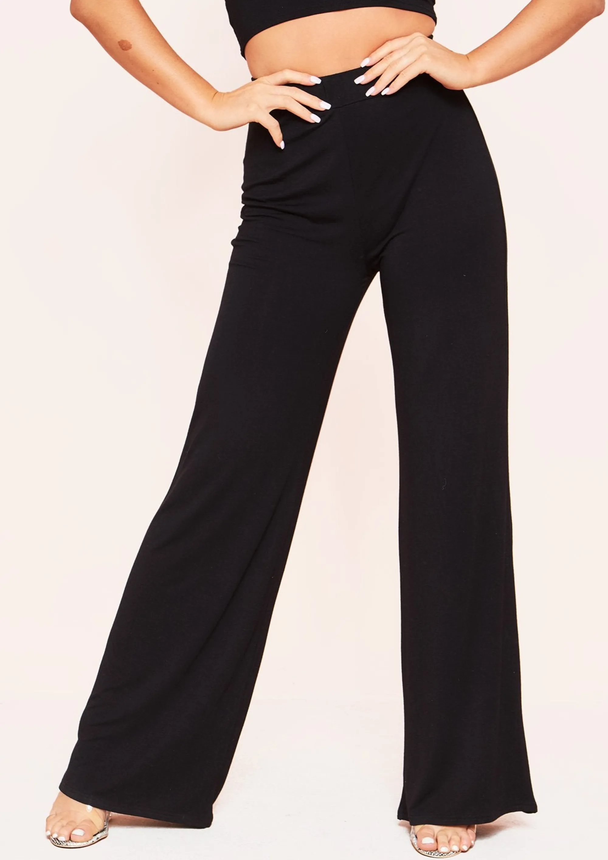 Missy Empire Aleena Black Wide Leg Jersey Trousers^Women Trousers