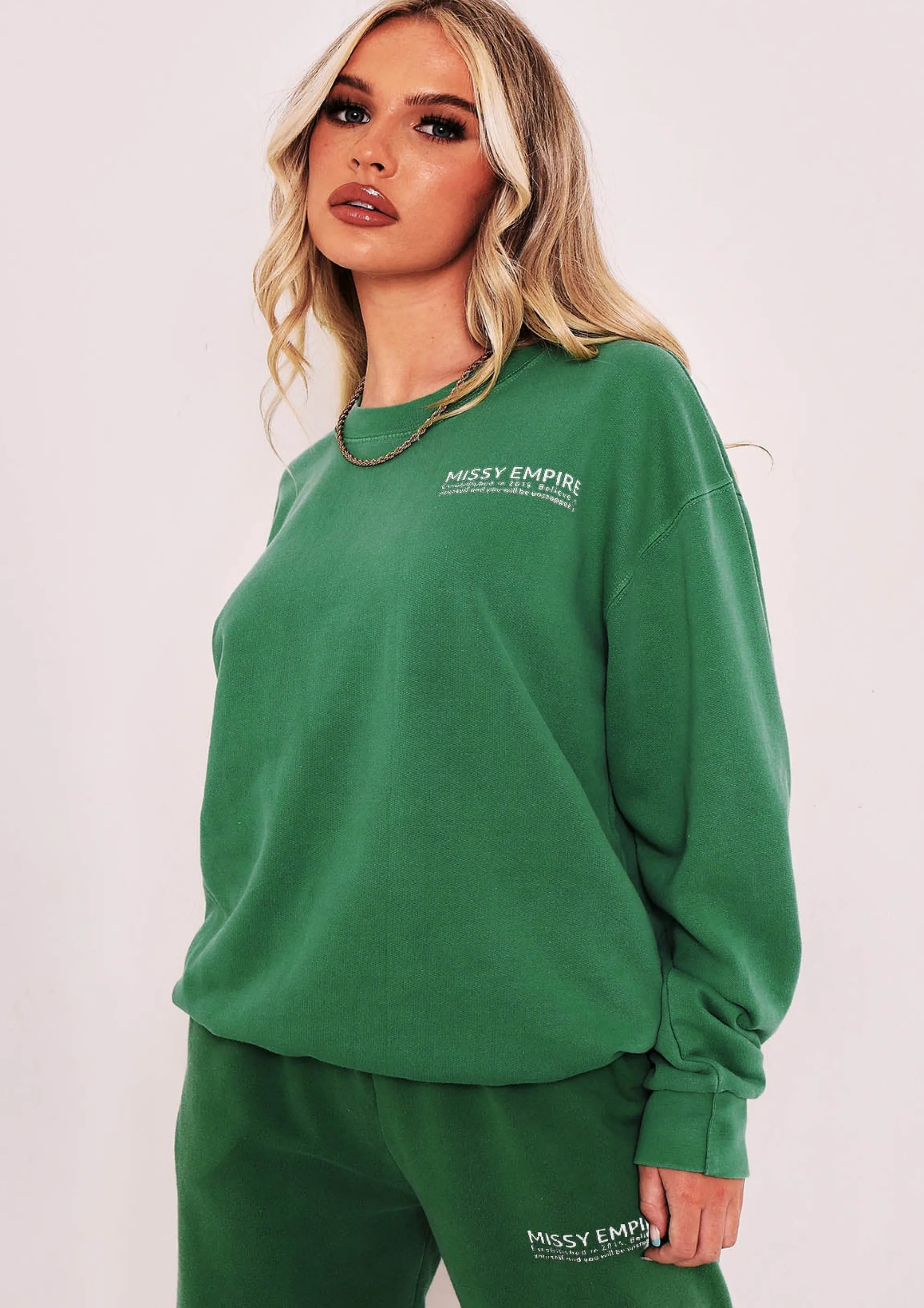 Missy Empire Alesha Green Text Oversized Sweatshirt^Women Tracksuits