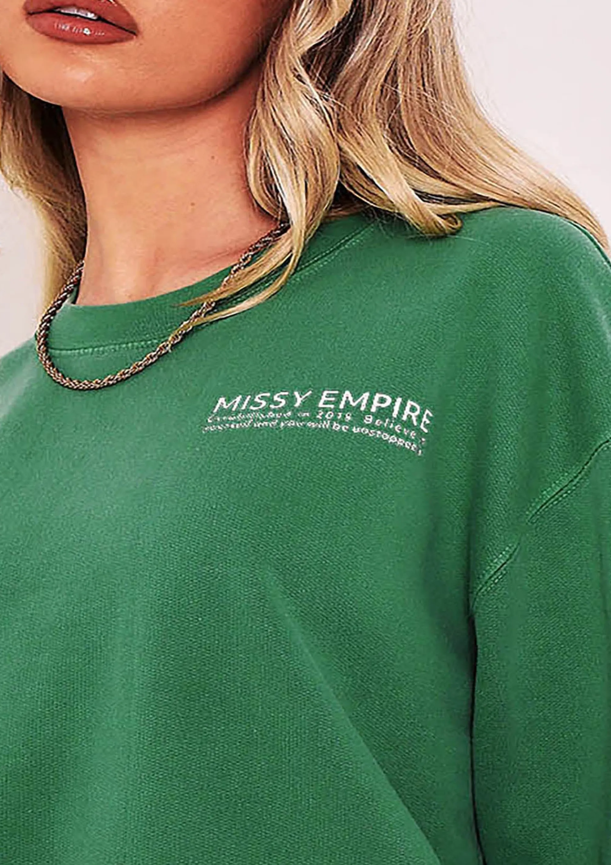 Missy Empire Alesha Green Text Oversized Sweatshirt^Women Tracksuits