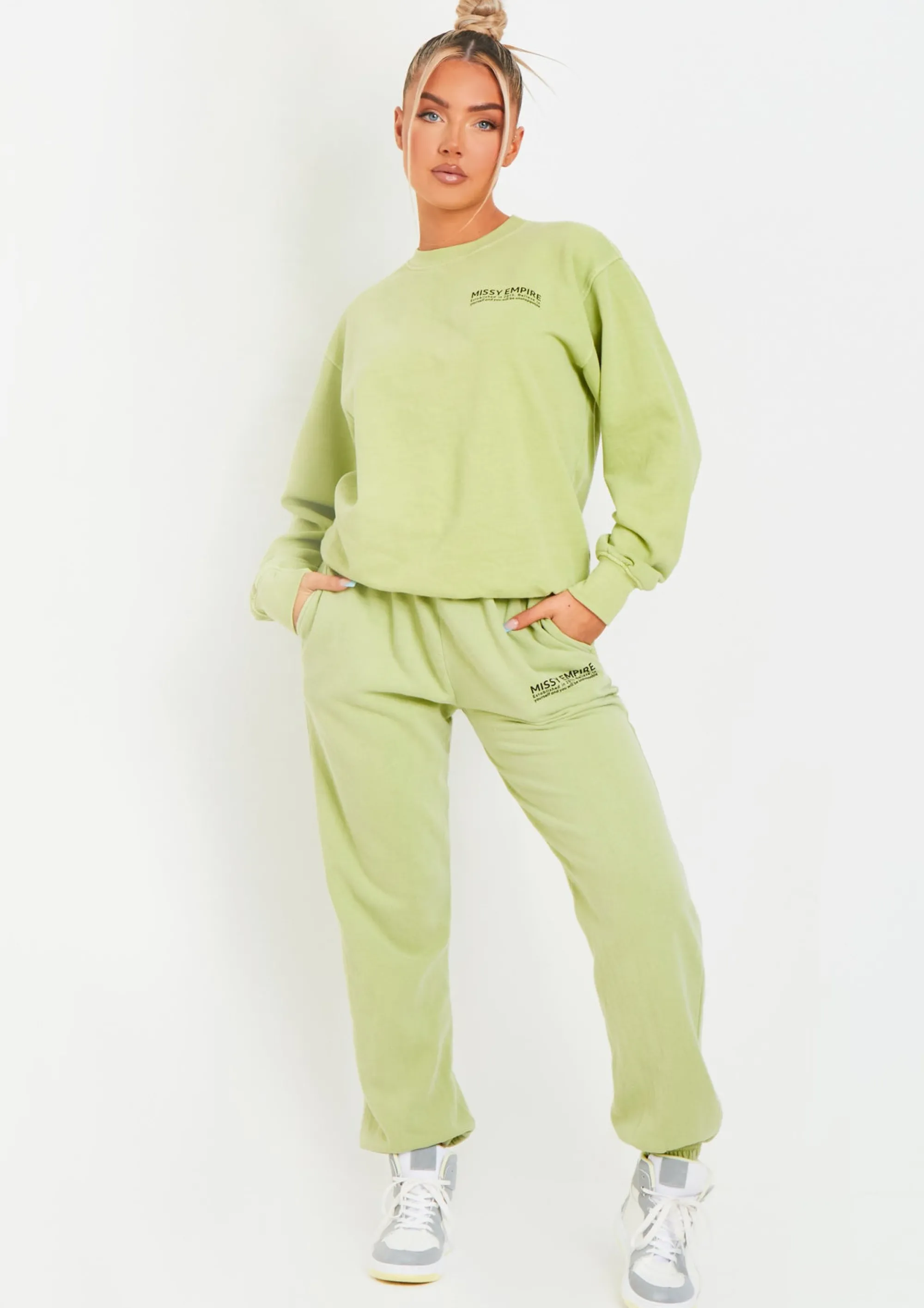 Missy Empire Alesha Lime Text Oversized Sweatshirt^Women Loungewear