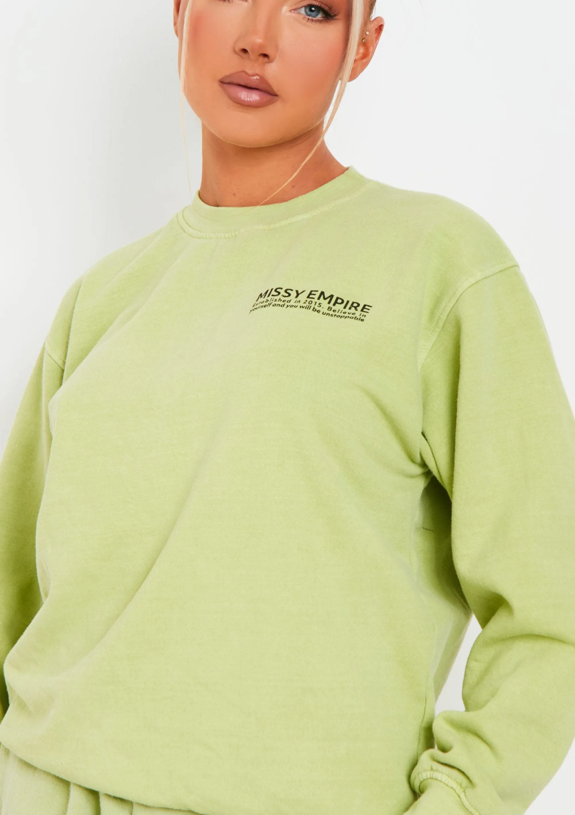 Missy Empire Alesha Lime Text Oversized Sweatshirt^Women Loungewear