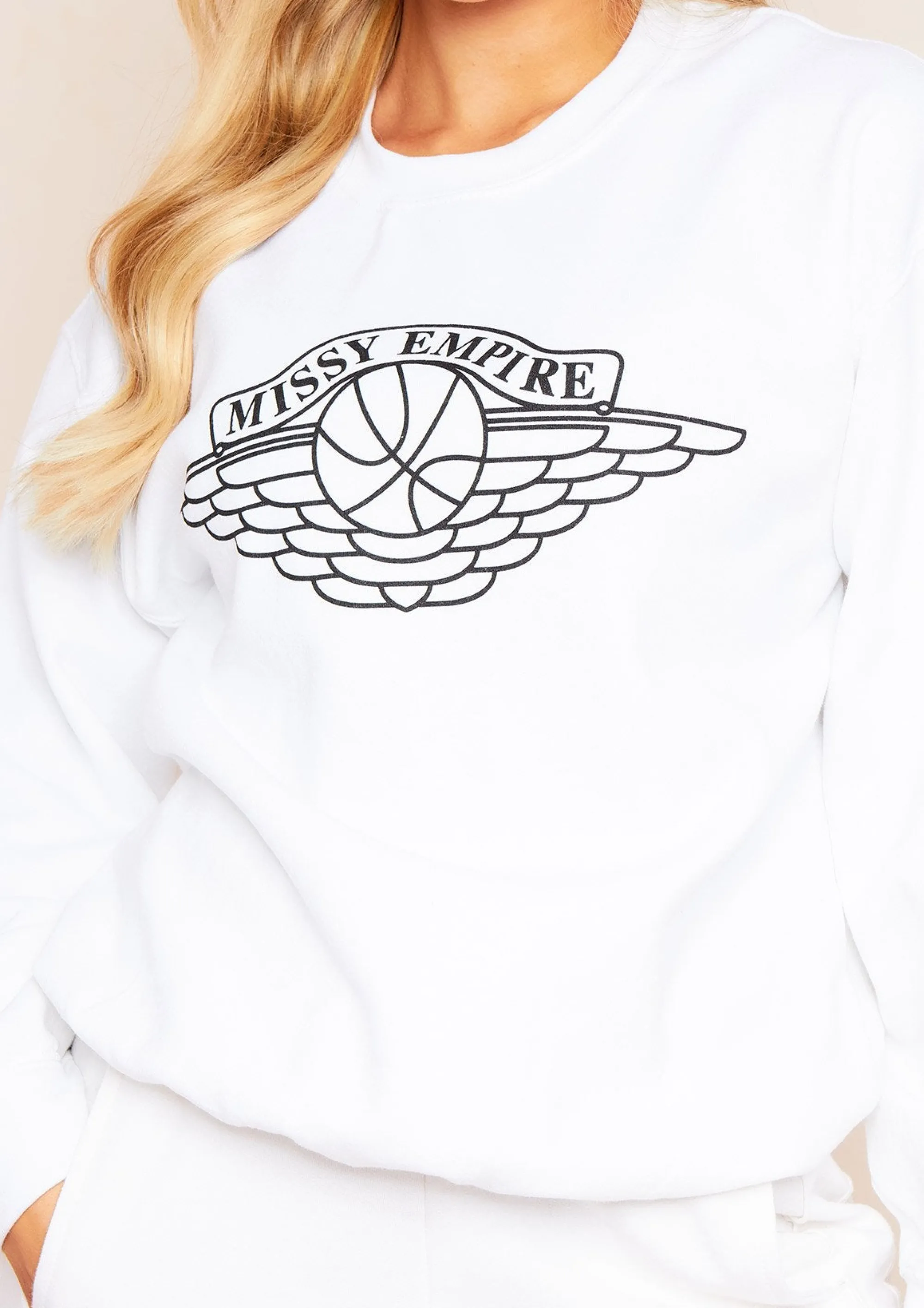 Missy Empire Alia White Wing Slogan Oversized Sweatshirt Shop