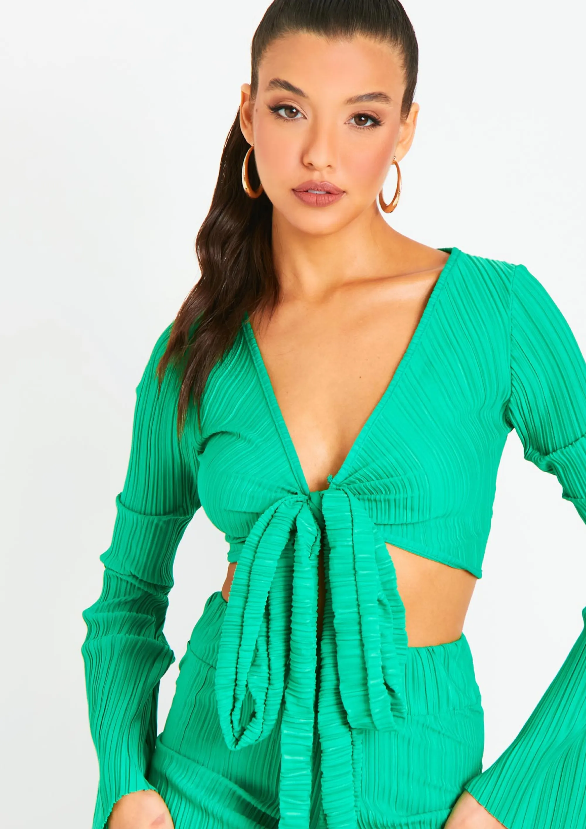 Missy Empire Alice Green Plisse Wrap Tie Crop Top Cheap