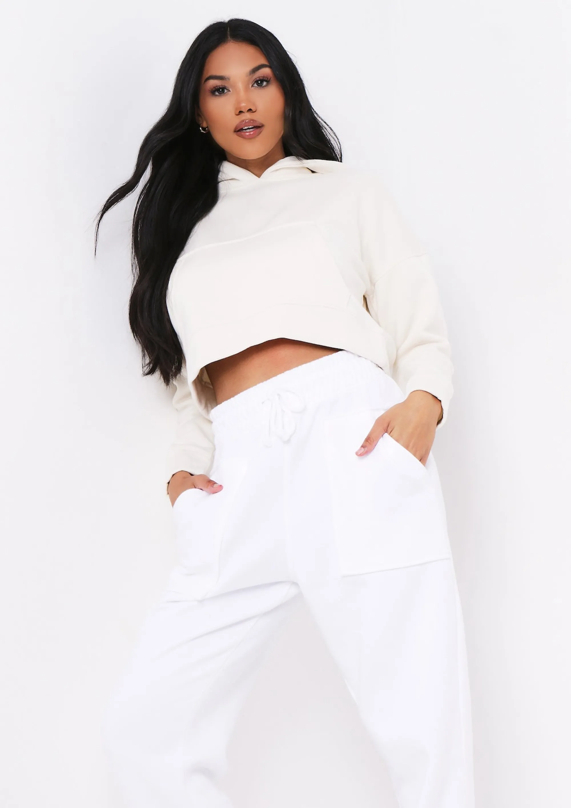 Missy Empire Alina Cream Pocket Front Cropped Hoodie^Women Loungewear