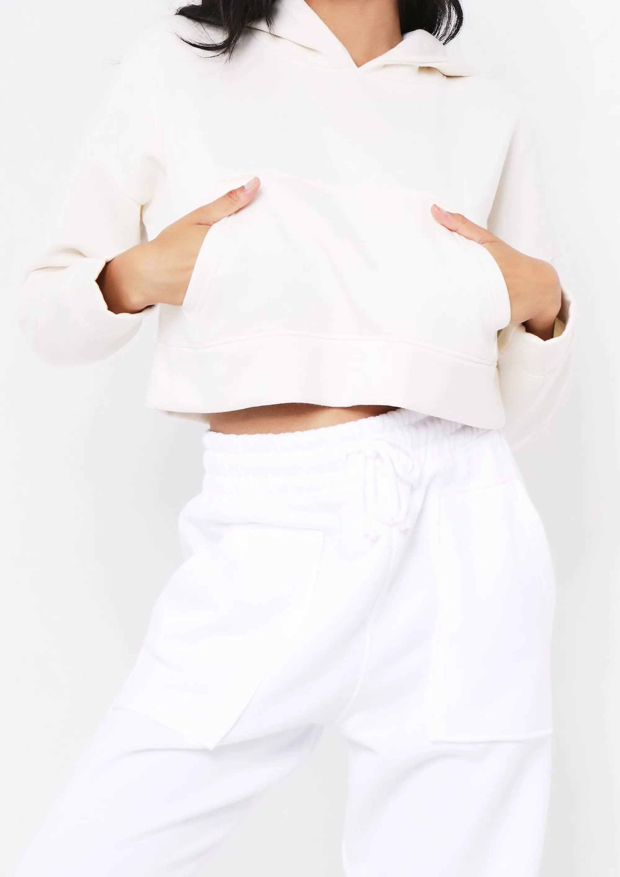 Missy Empire Alina Cream Pocket Front Cropped Hoodie^Women Loungewear