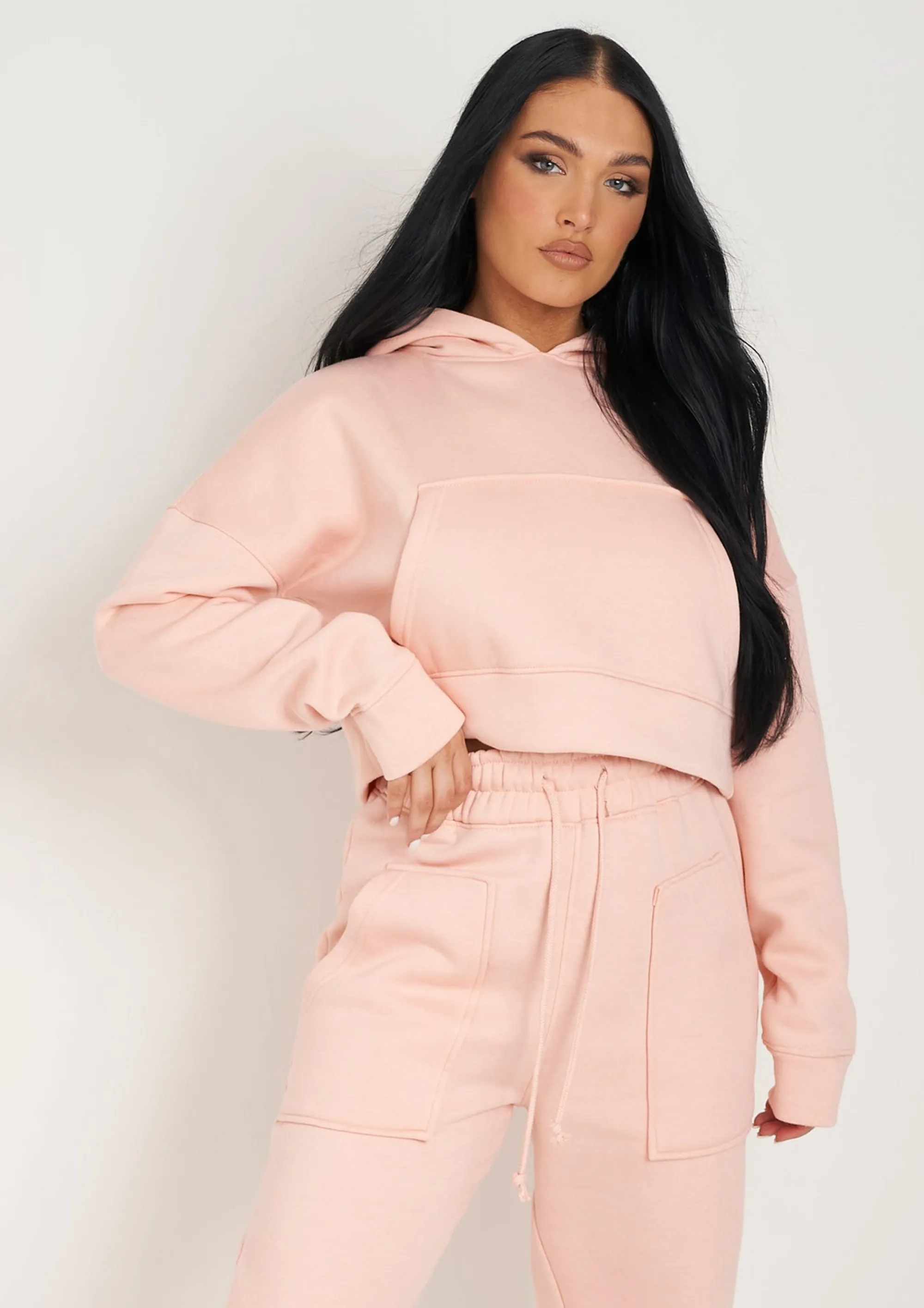 Missy Empire Alina Peach Pocket Front Cropped Hoodie^Women Tracksuits