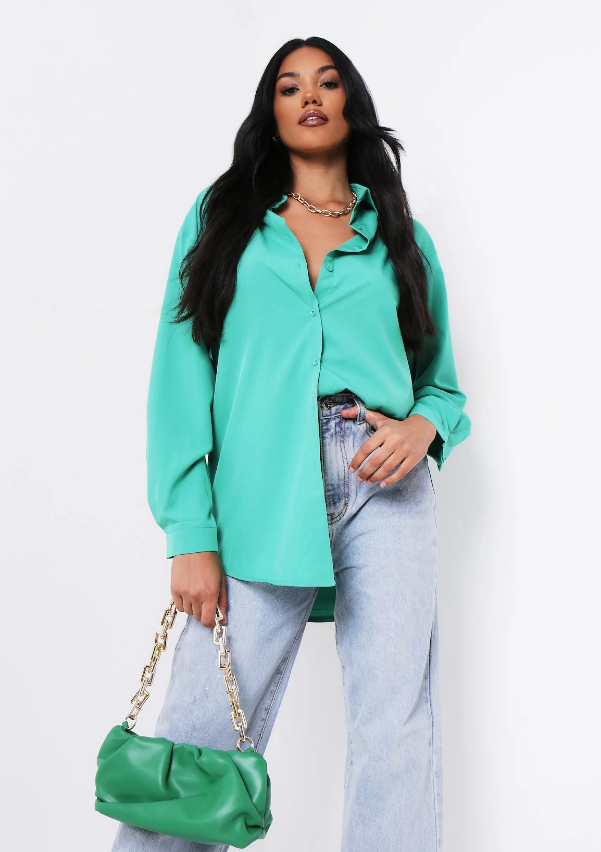 Missy Empire Aliza Green Oversized Button Up Shirt Outlet