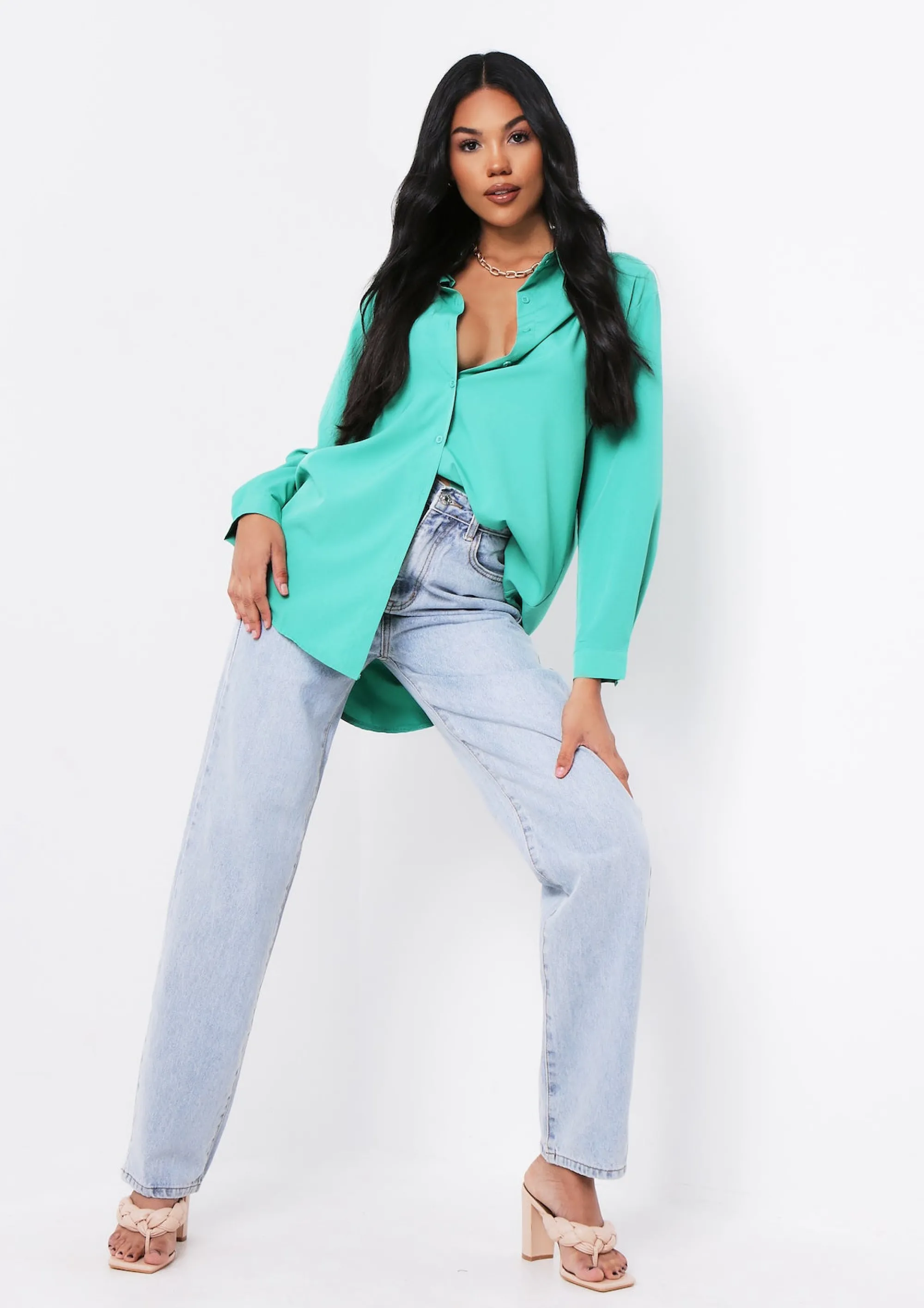 Missy Empire Aliza Green Oversized Button Up Shirt Outlet