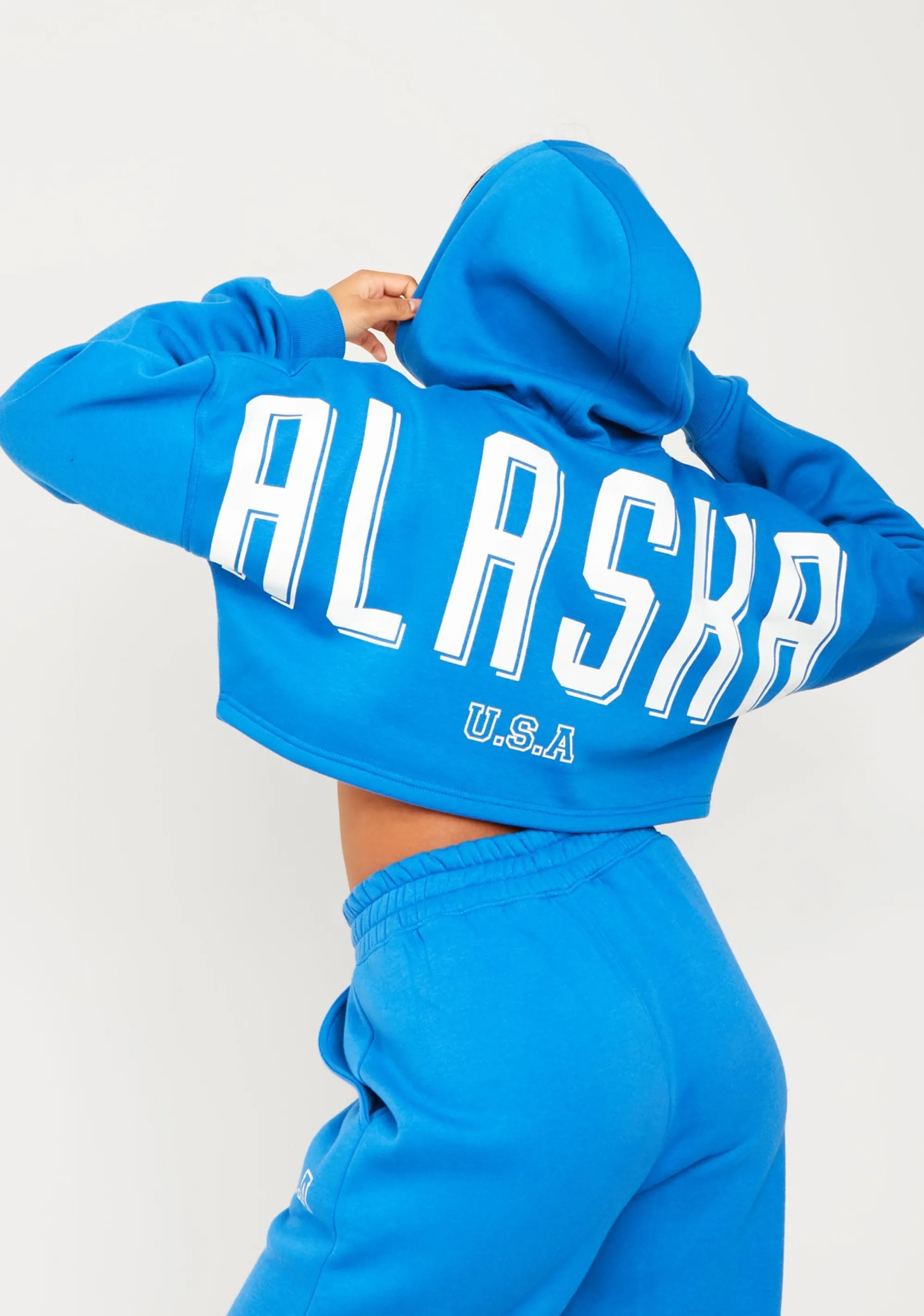 Missy Empire Allie Blue Alaska Printed Cropped Hoodie^Women Tracksuits