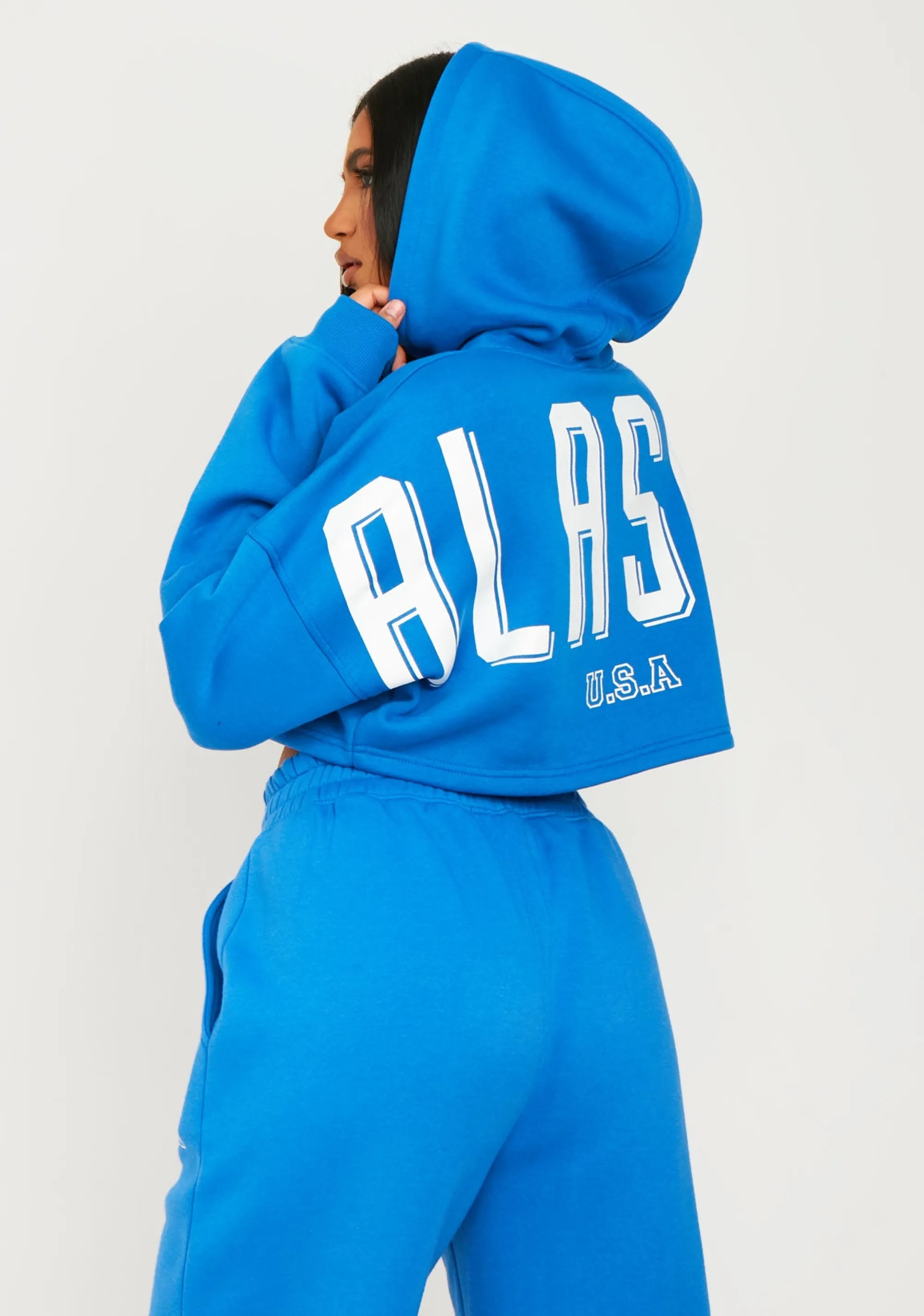 Missy Empire Allie Blue Alaska Printed Cropped Hoodie^Women Tracksuits