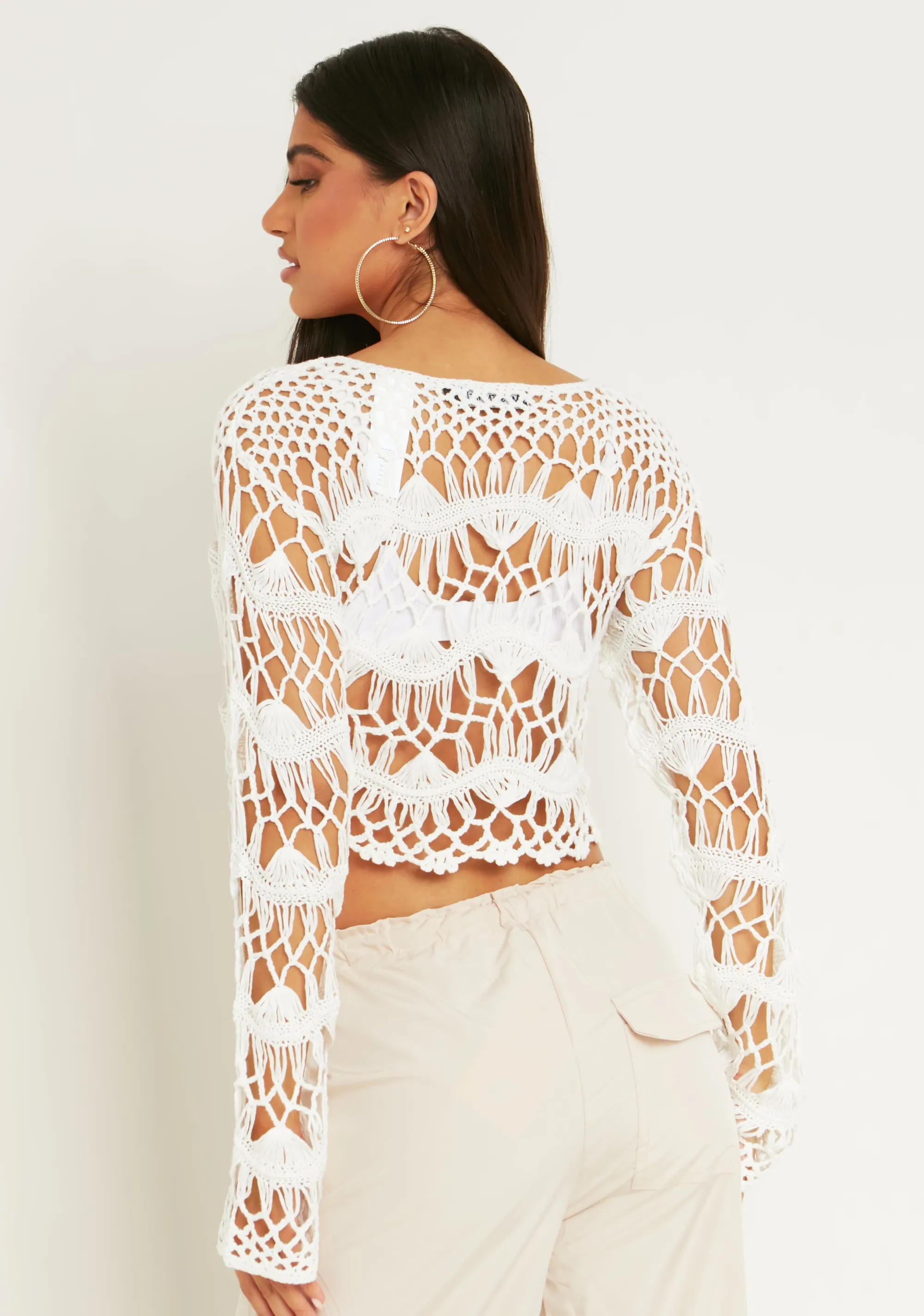 Missy Empire Allie White Crochet Knit Crop Top Outlet