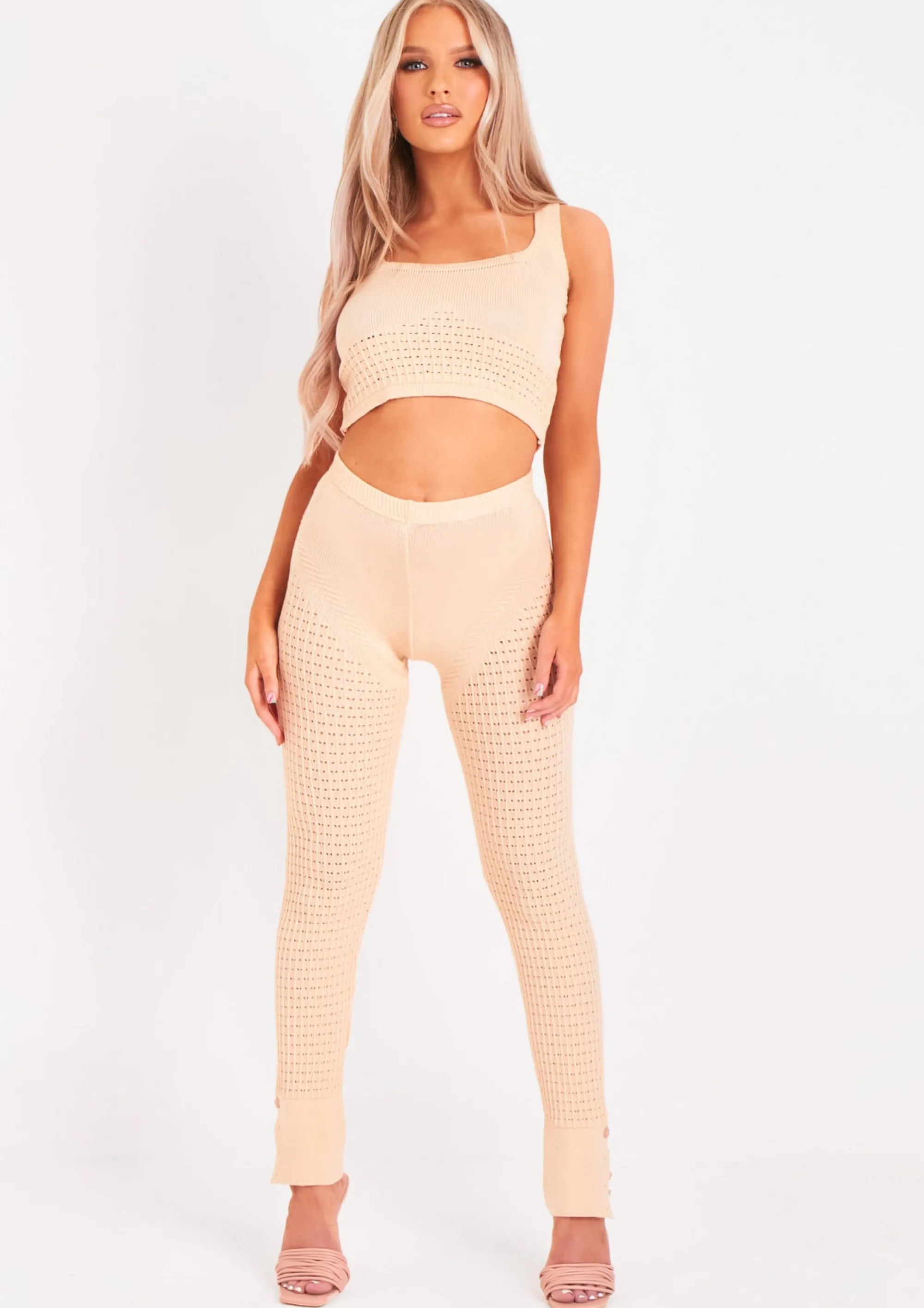 Missy Empire Alma Beige Fine Knit Leggings^Women Leggings