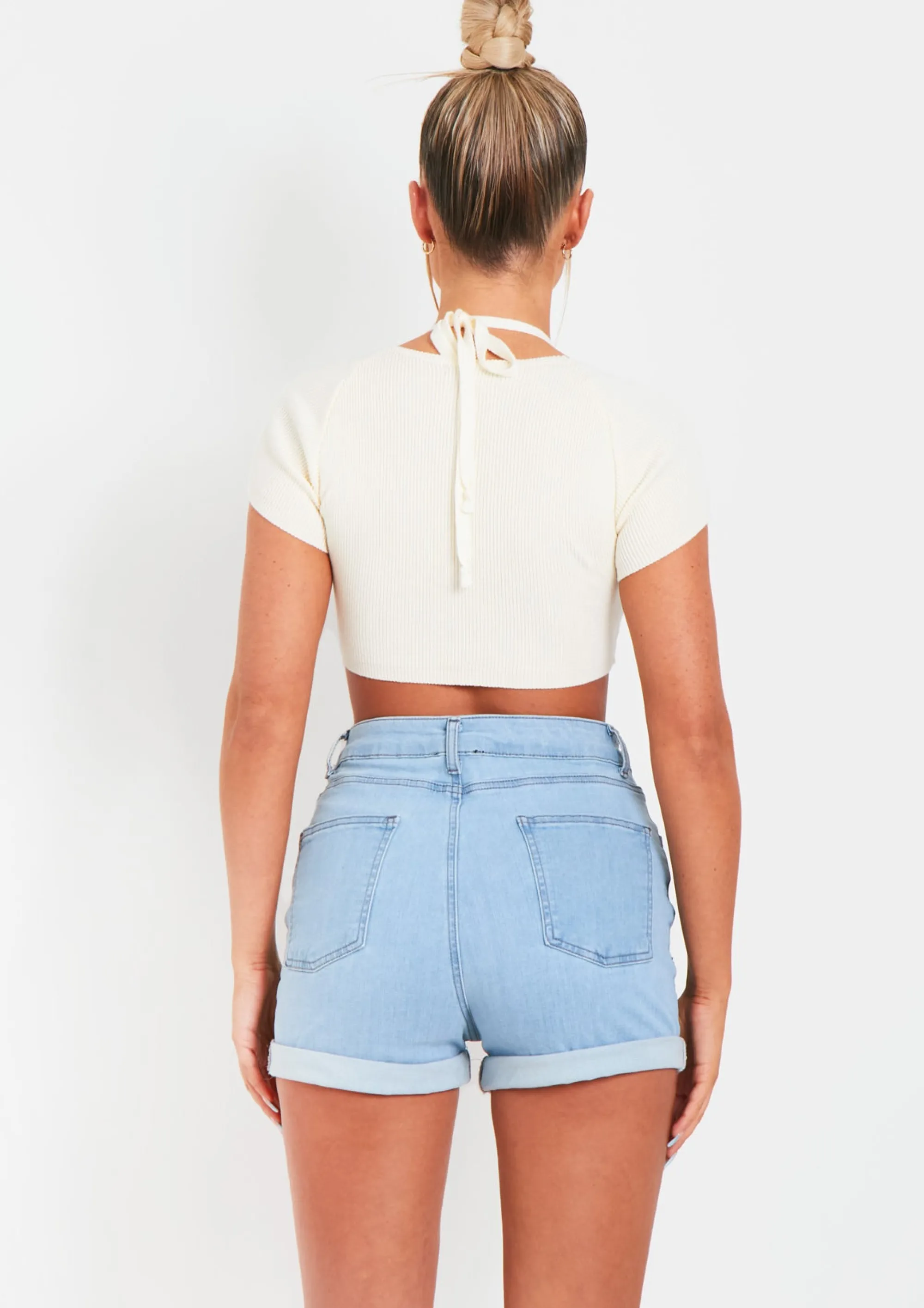 Missy Empire Alma Denim Light Wash Shorts^Women Shorts