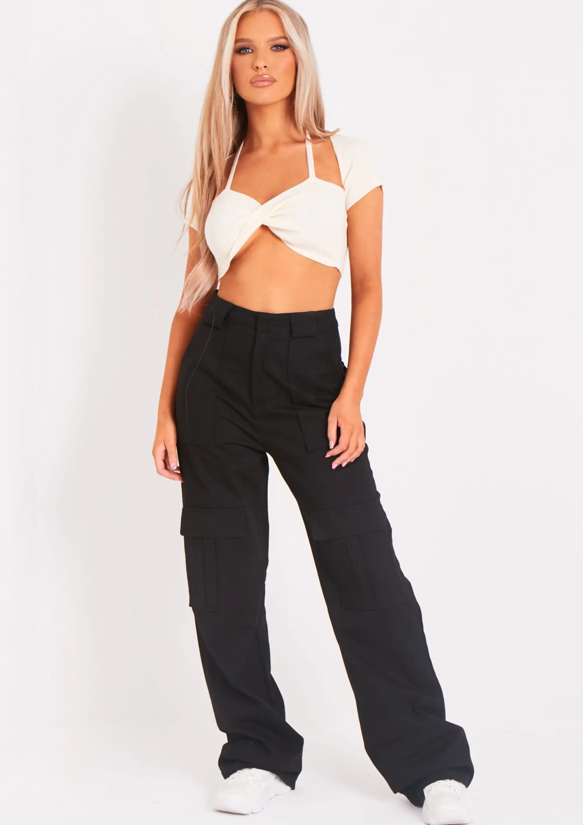 Missy Empire Amaia Black High Waisted Cargo Trousers^Women Trousers