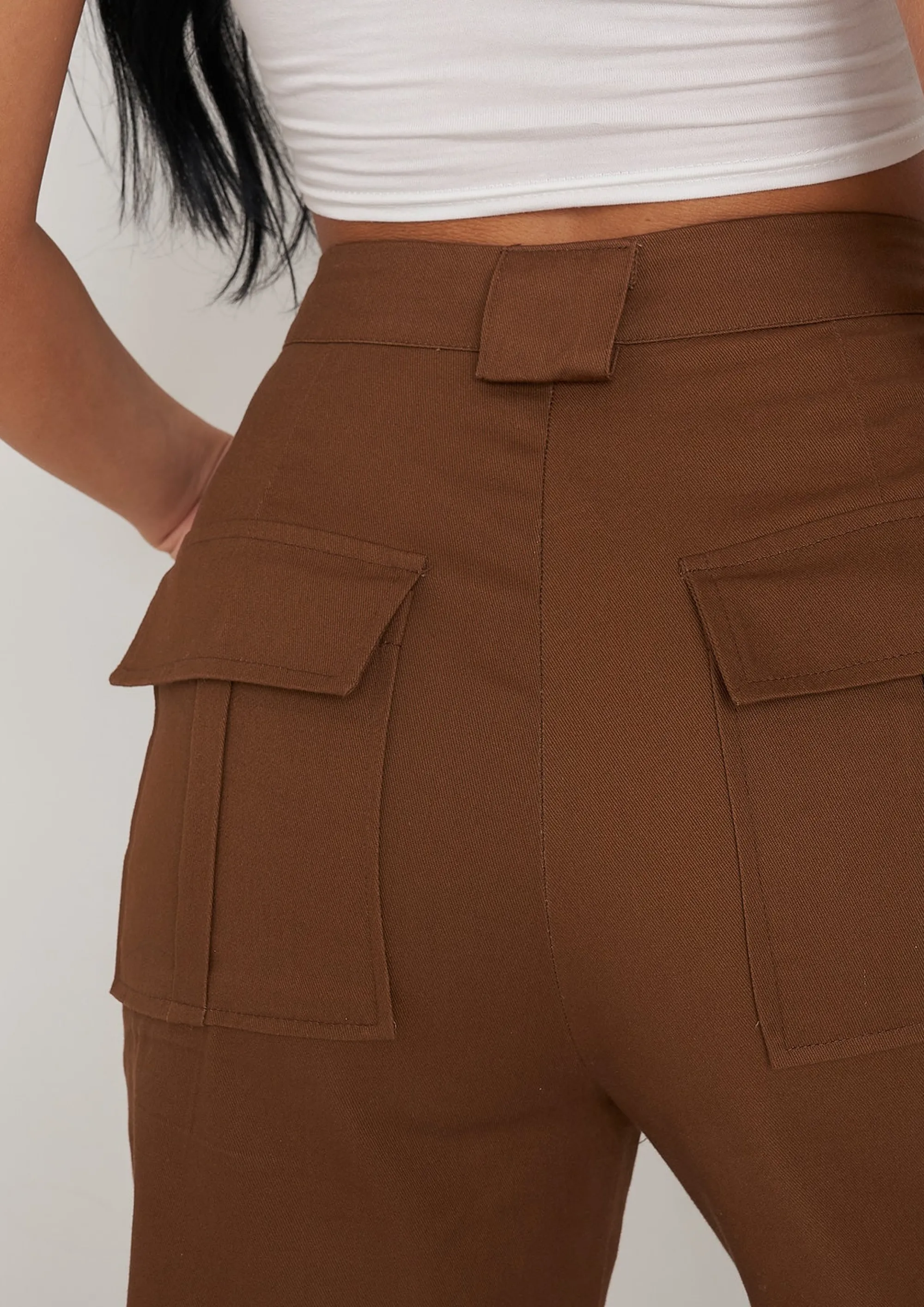 Missy Empire Amaia Chocolate High Rise Cargo Trousers^Women Trousers