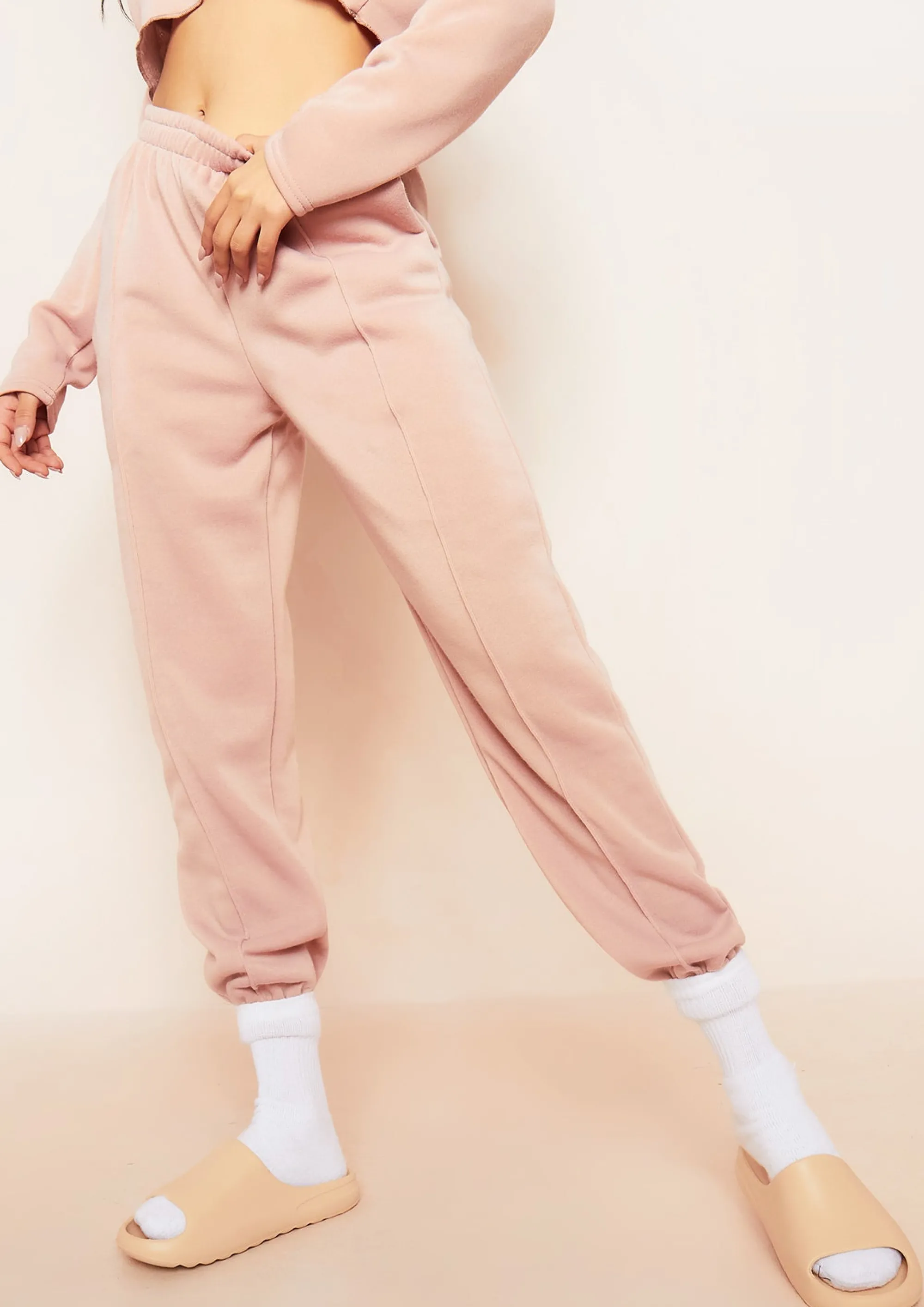 Missy Empire Anna Beige Seam Detail Joggers Hot