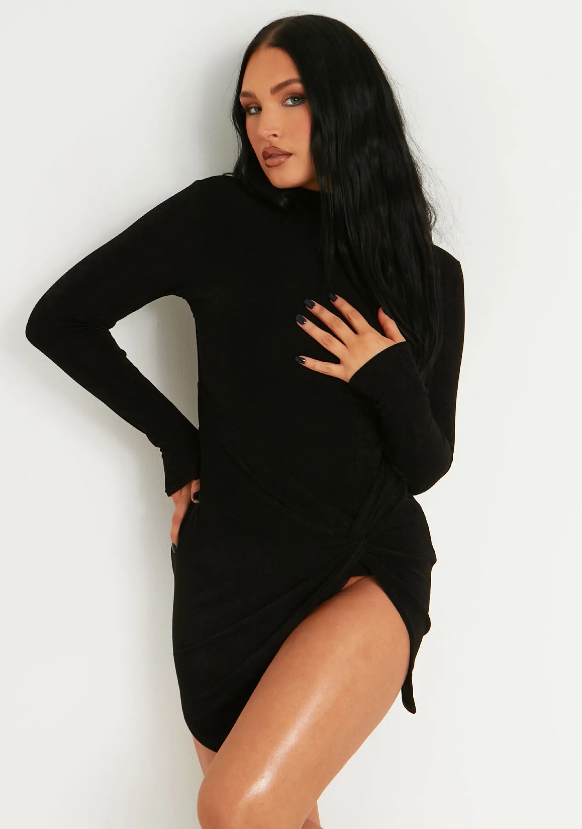 Missy Empire Annya Black Extreme Thigh Split Backless Mini Dress^Women Dresses