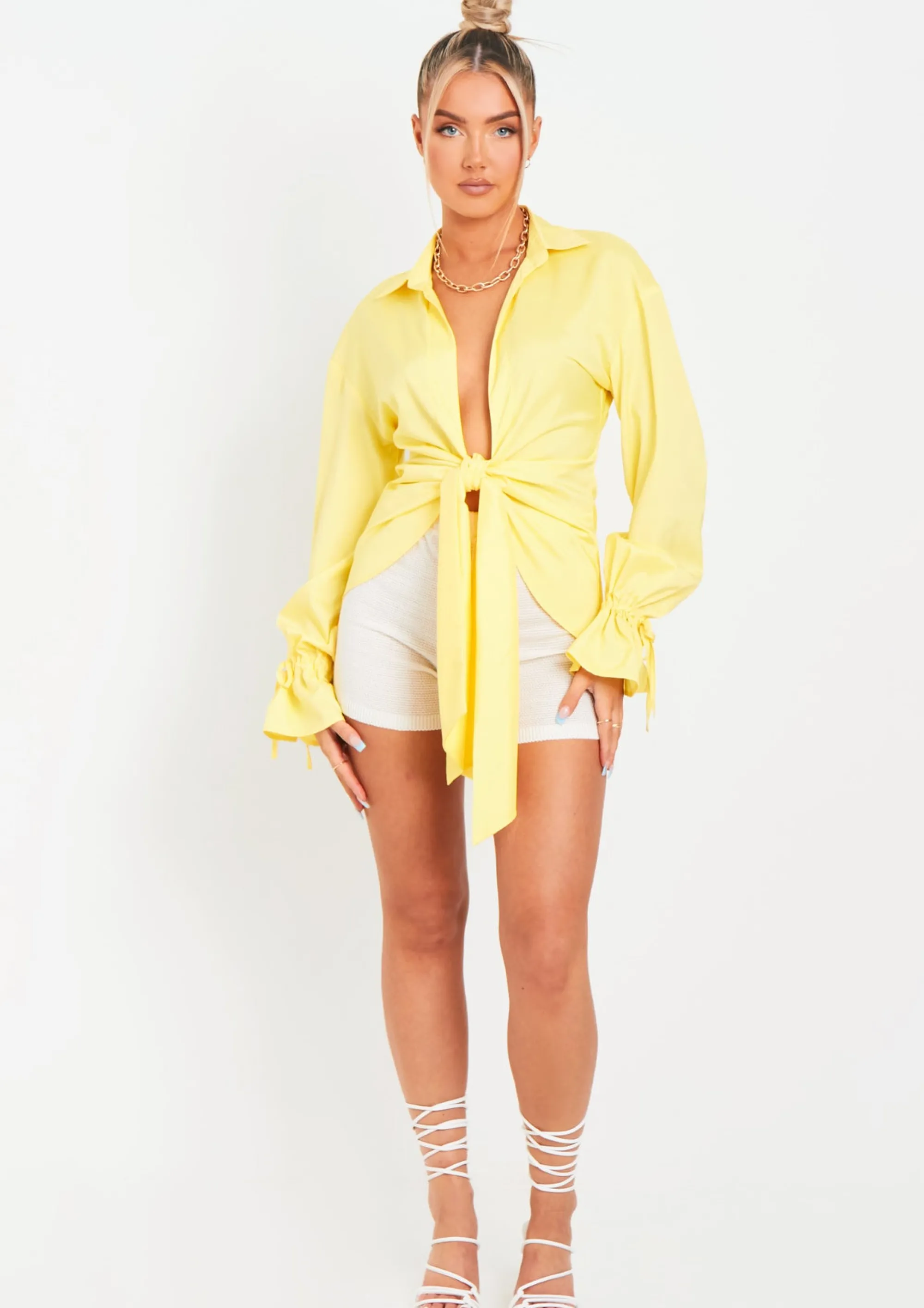 Missy Empire Aphrodite Lemon Plunge Drape Detail Shirt New