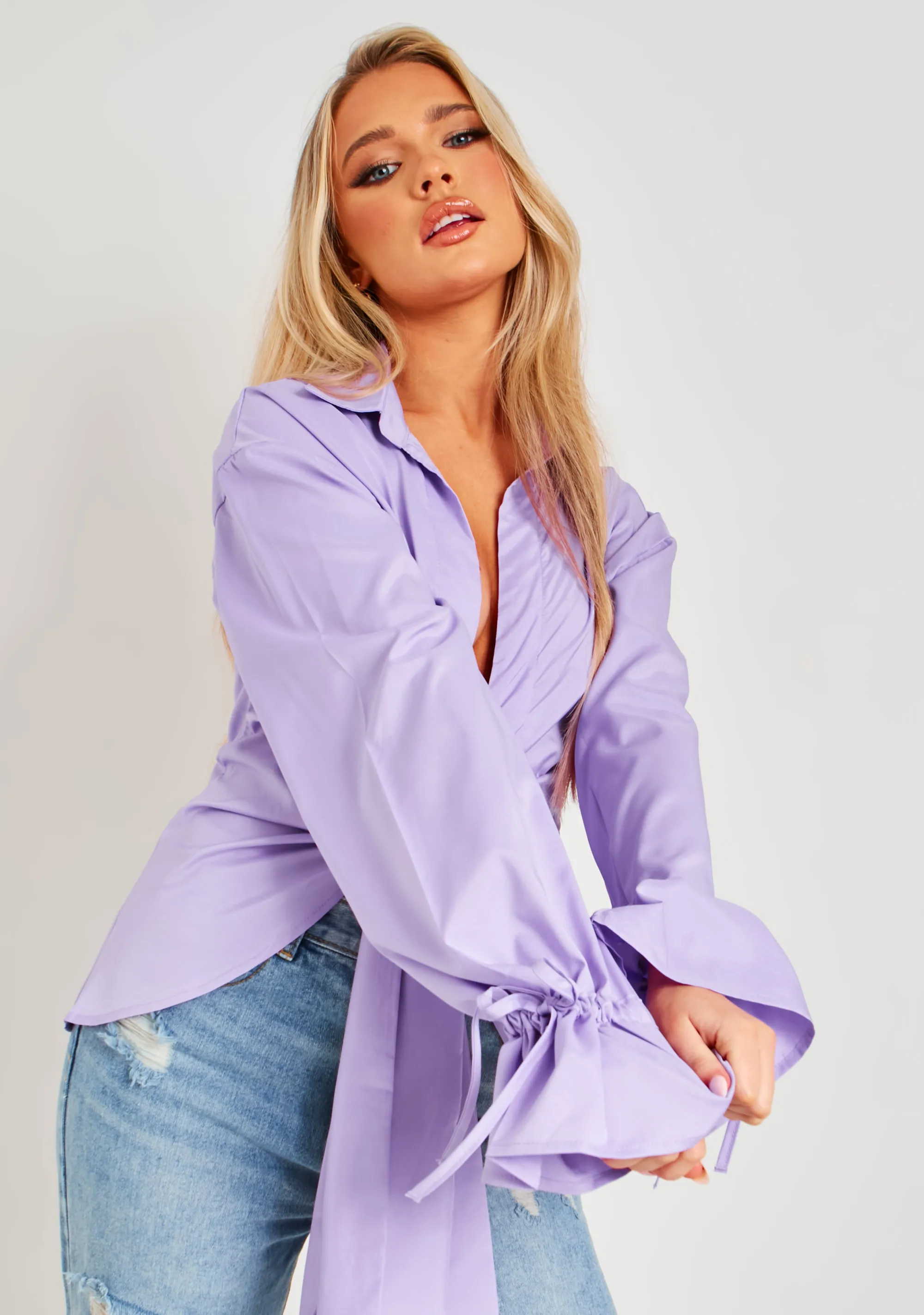 Missy Empire Aphrodite Lilac Plunge Drape Detail Shirt Store