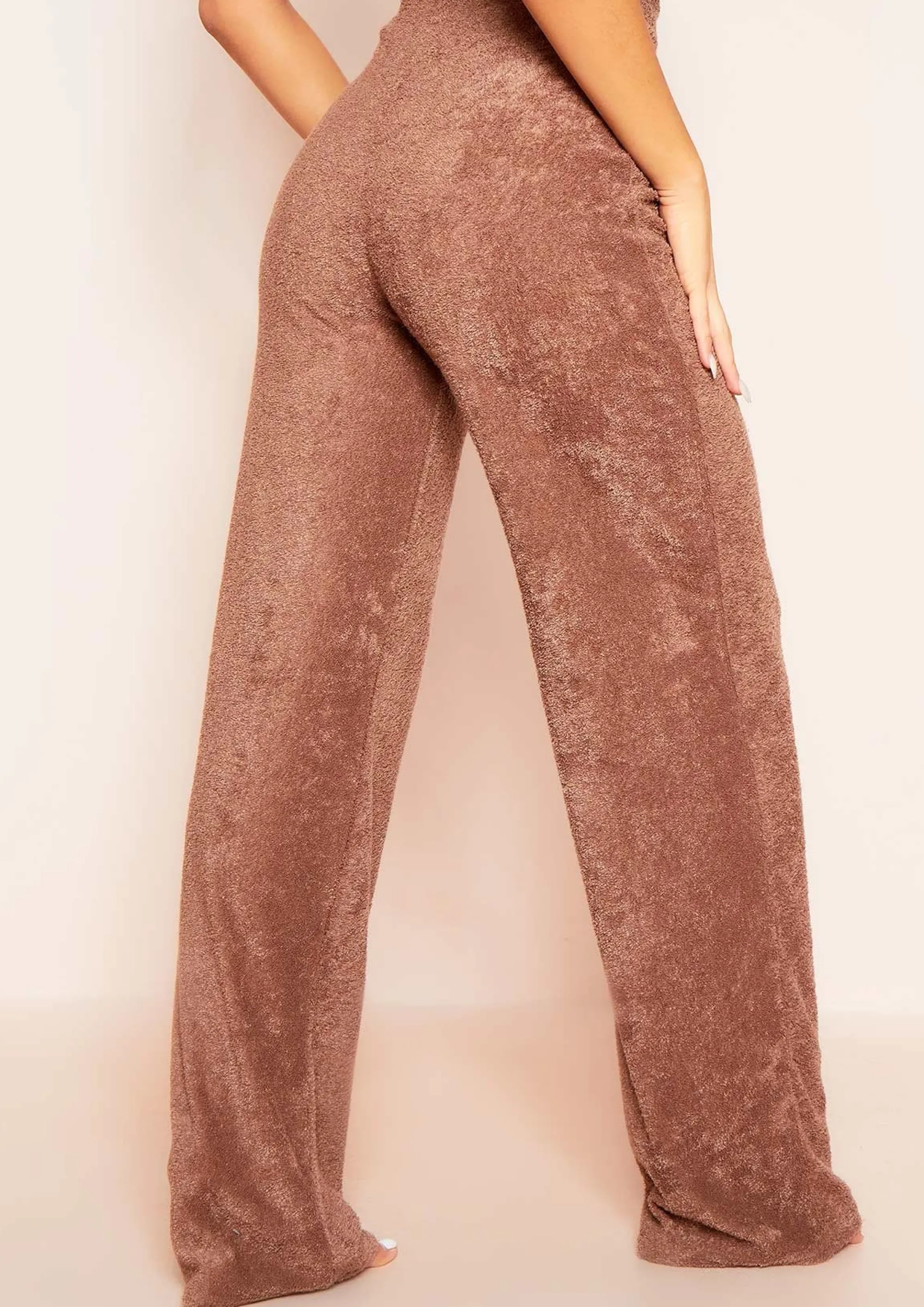 Missy Empire Arabella Mocha Soft Towelling Wide Leg Trousers^Women Trousers