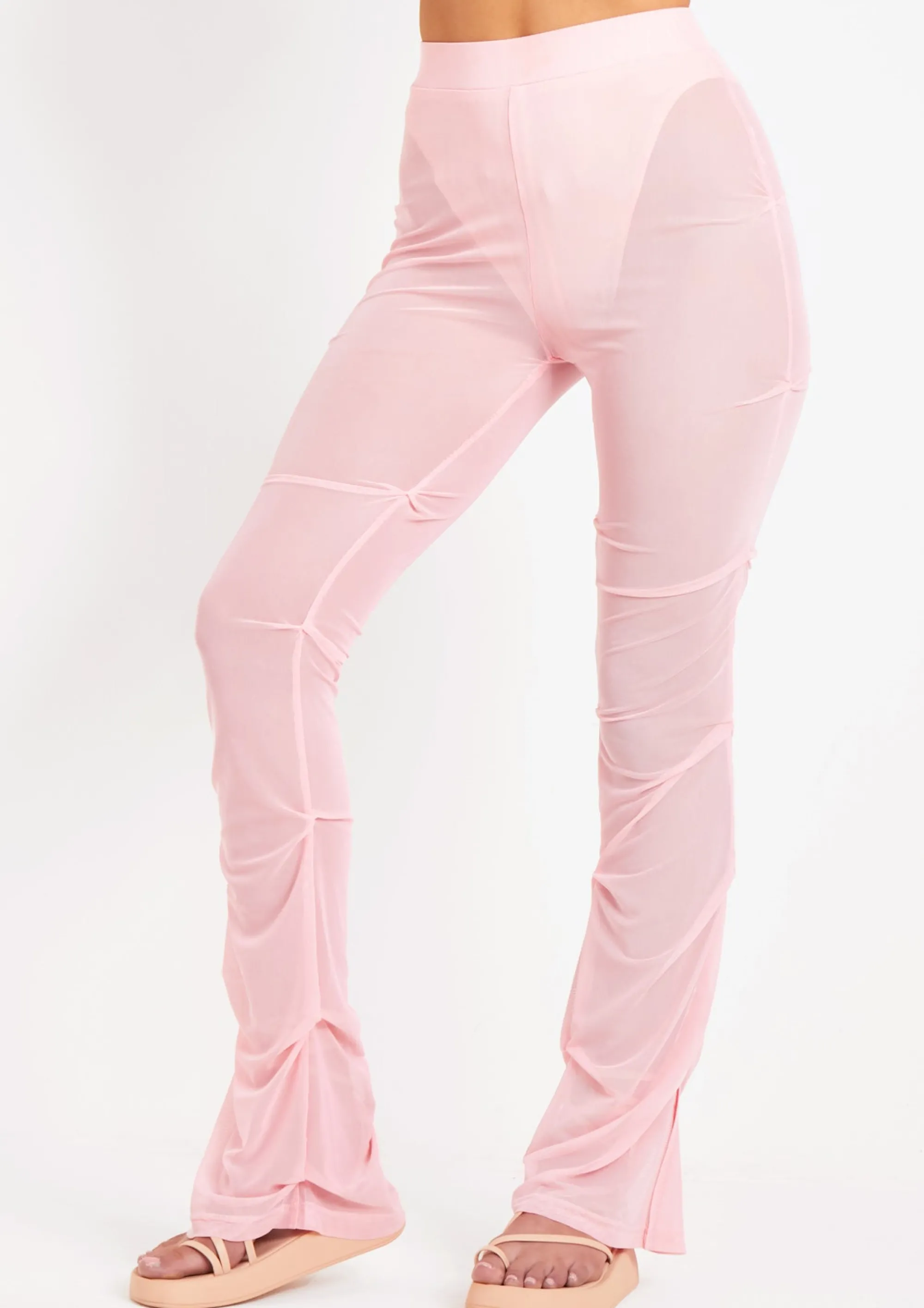 Missy Empire Araminta Pink Mesh Tack Side Flare Trouser^Women Trousers