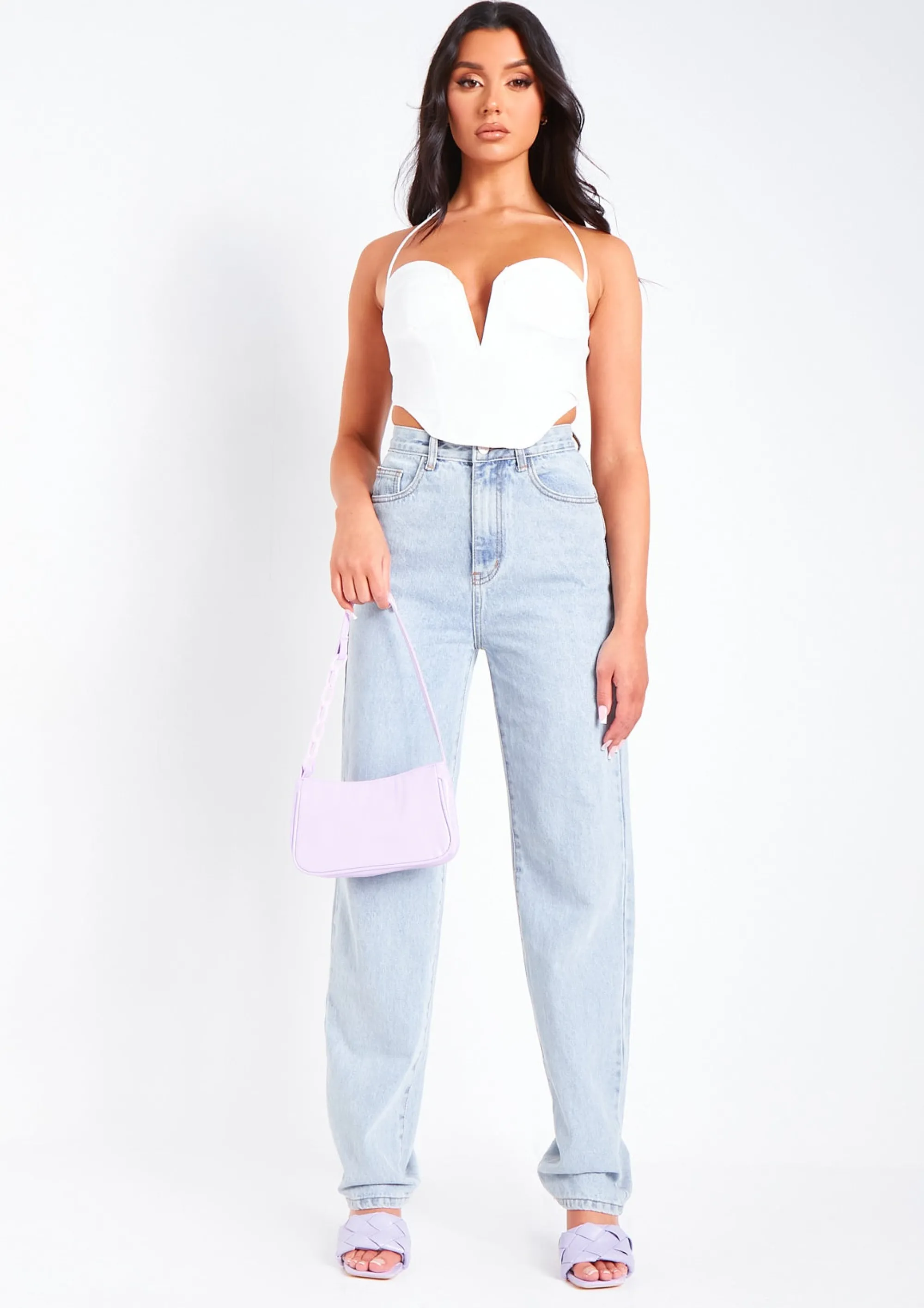 Missy Empire Arden Ivory Halterneck Corset Plunge Top Best