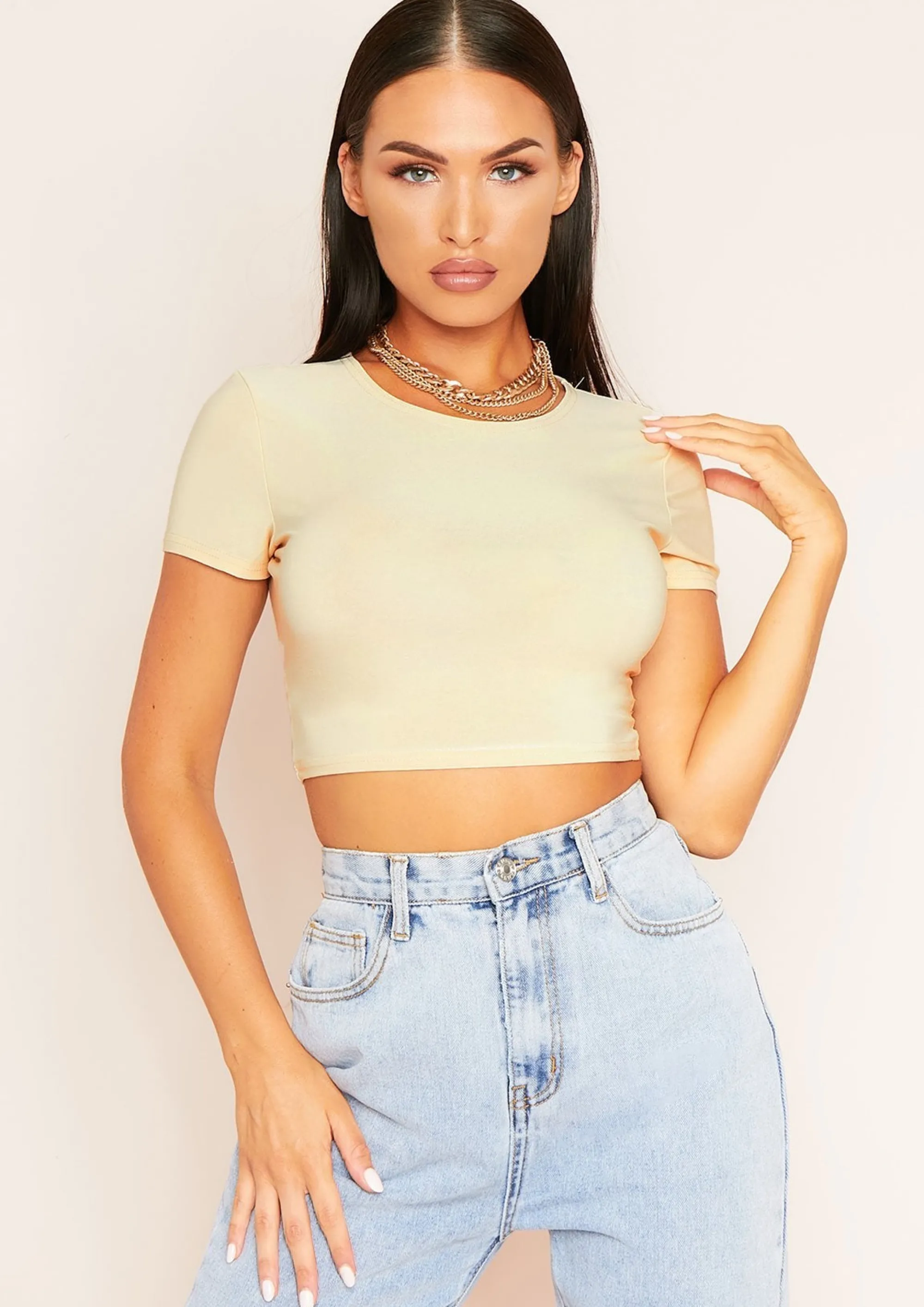 Missy Empire Areeta Cream Cap Sleeve Smooth Cropped T-Shirt Best Sale