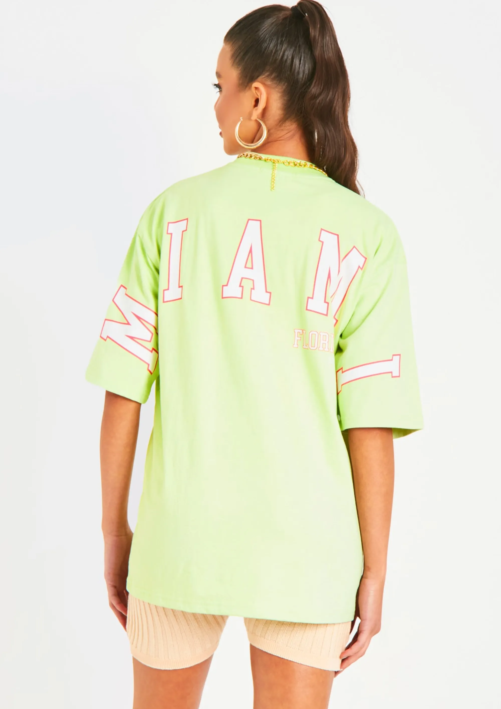 Missy Empire Ariel Lime Miami Slogan Oversized T-Shirt Discount