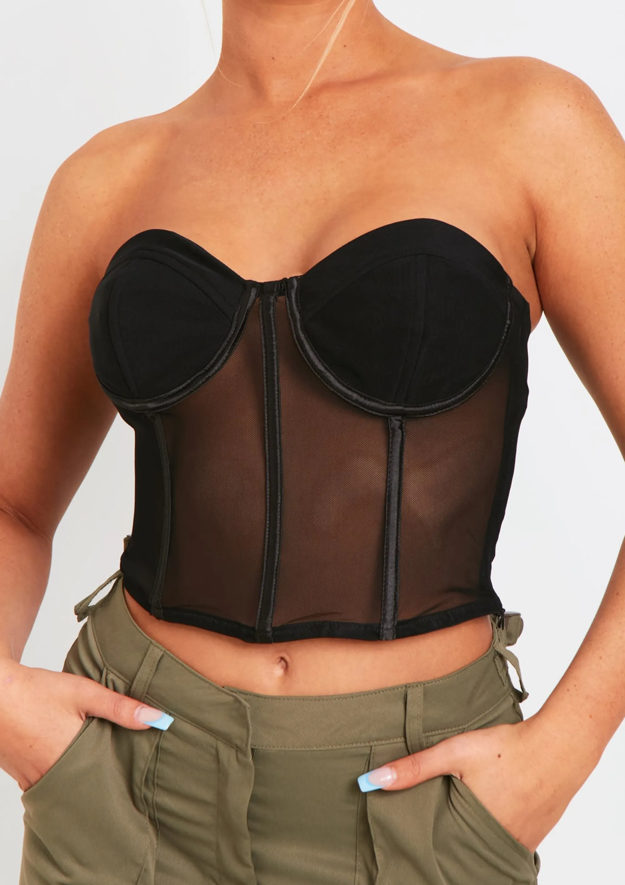 Missy Empire Arya Black Cup Detail Mesh Corset Sale