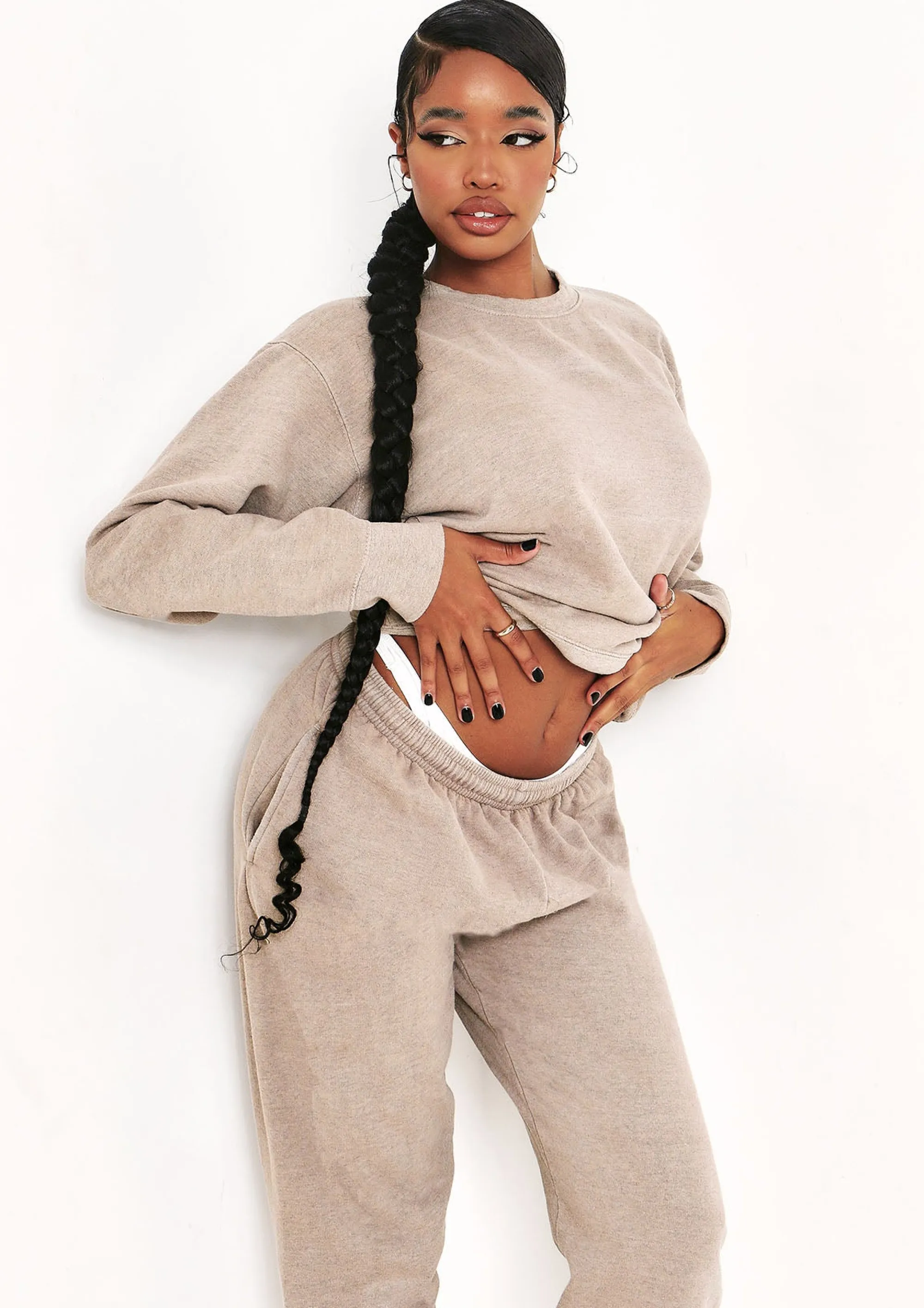 Missy Empire Ashley Beige Washed Oversized Sweatshirt^Women Loungewear