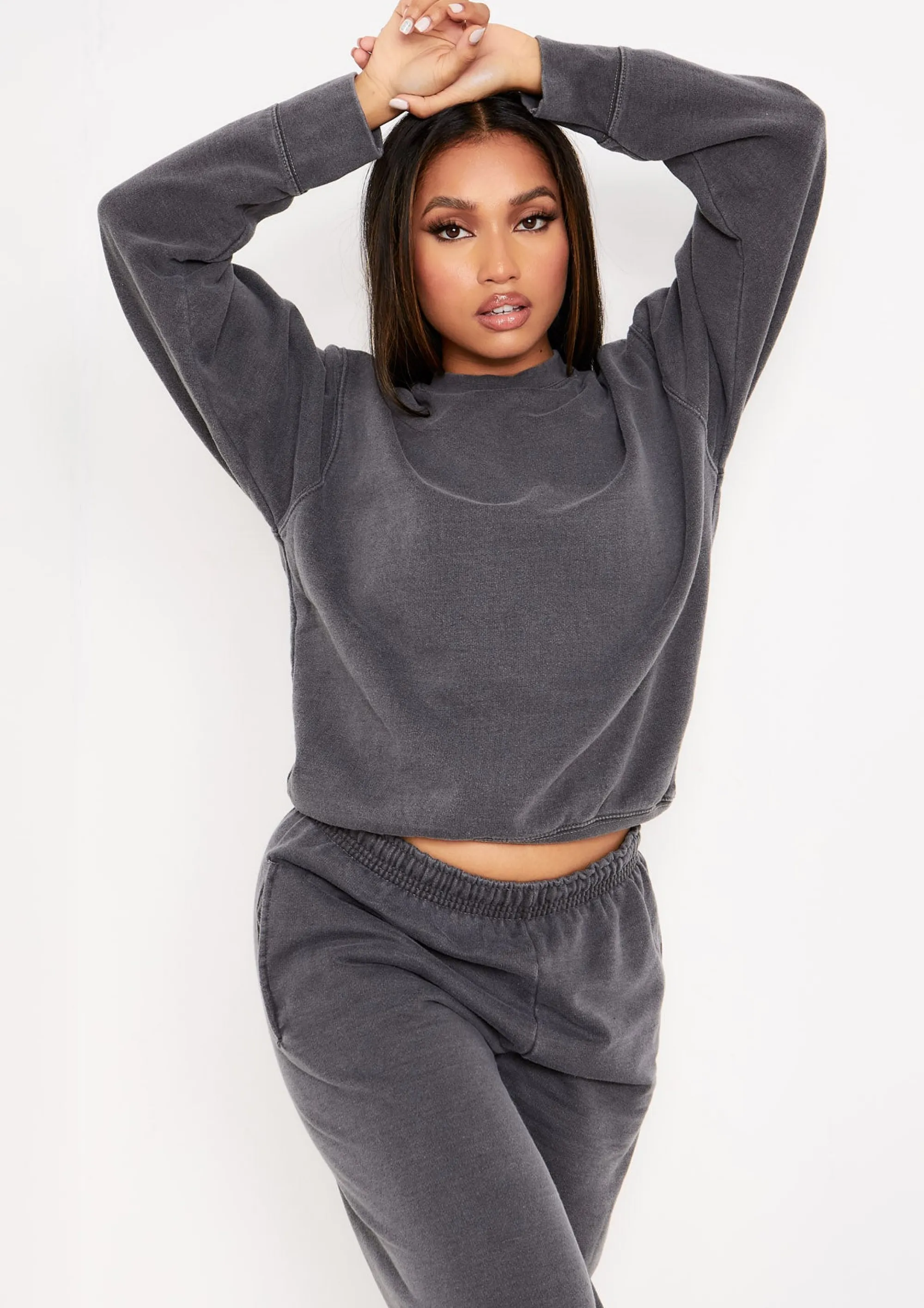 Missy Empire Ashley Charcoal Washed Oversized Sweatshirt^Women Loungewear