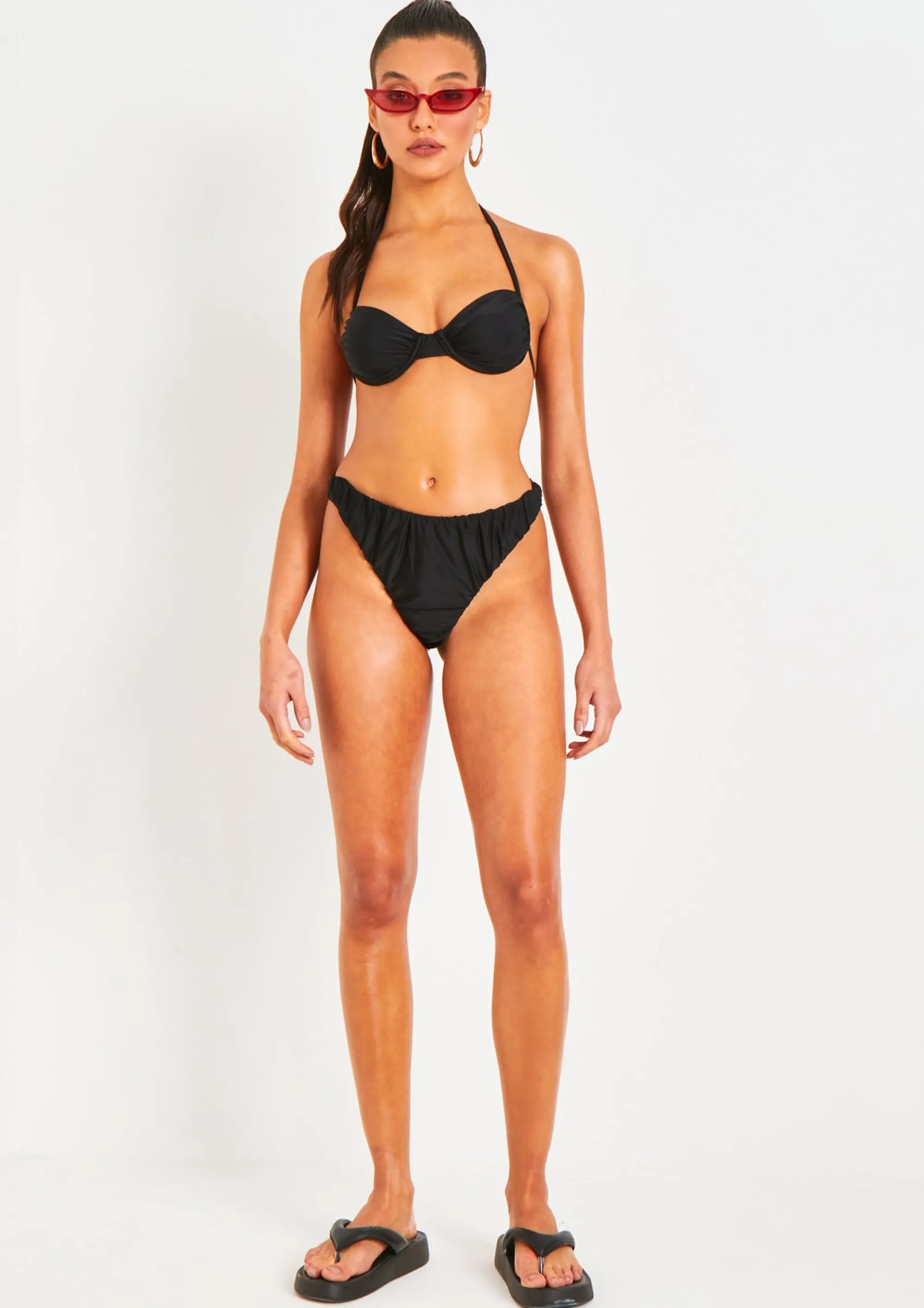 Missy Empire Aston Black Ruched Bikini Thong Best Sale