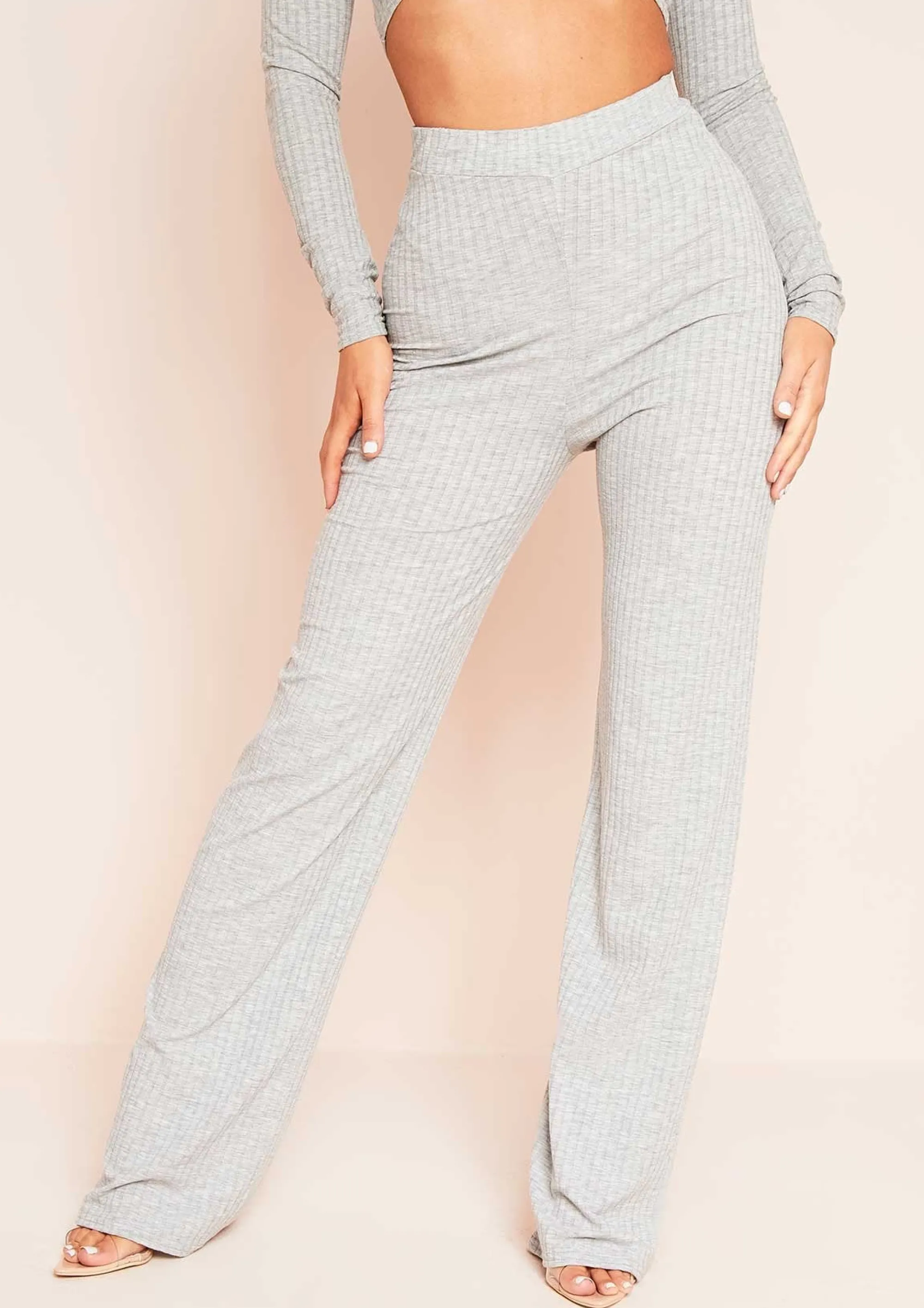 Missy Empire Aubrey Grey Mix & Match Ribbed Lounge Wide Leg Trousers^Women Trousers