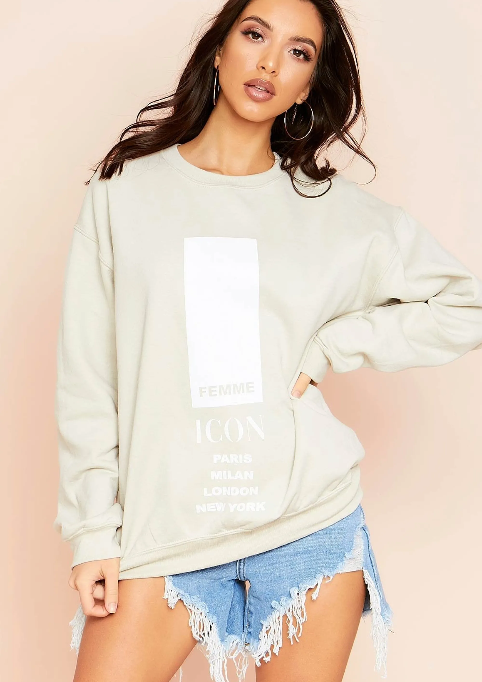 Missy Empire Austyn Sand Slogan Femme Icon Oversized Sweatshirt^Women Loungewear