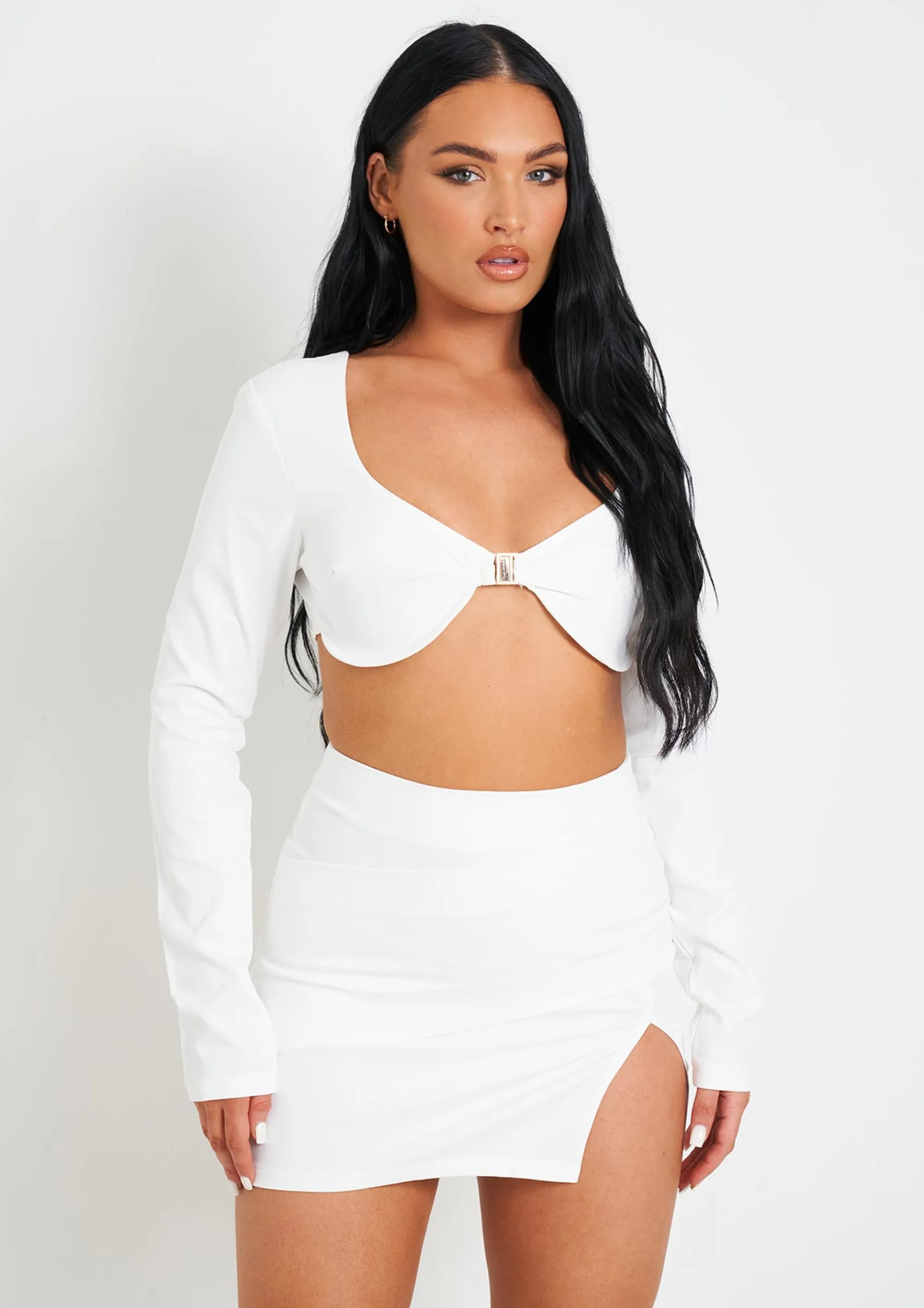 Missy Empire Avayah White Long Sleeve Underwired Bralet With Clasp Detail Fashion