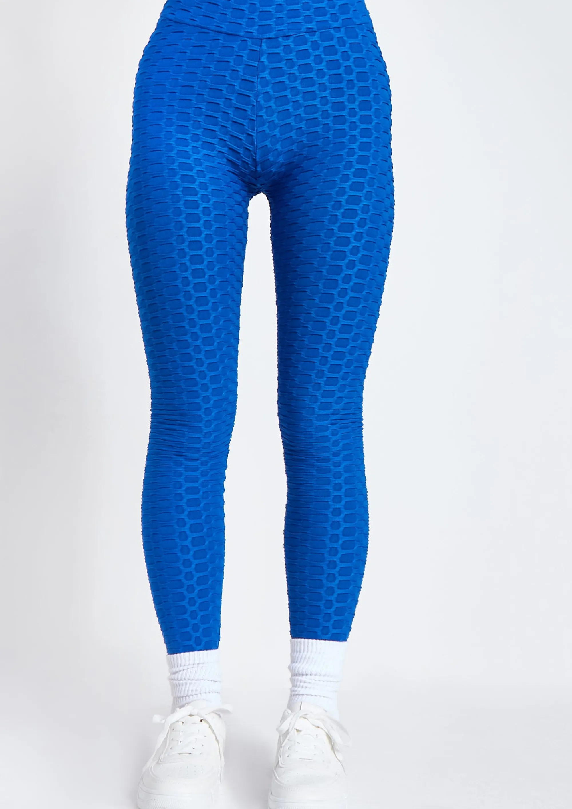 Missy Empire Ayvia Blue Waffle Active Ruched Bum Leggings^Women Leggings