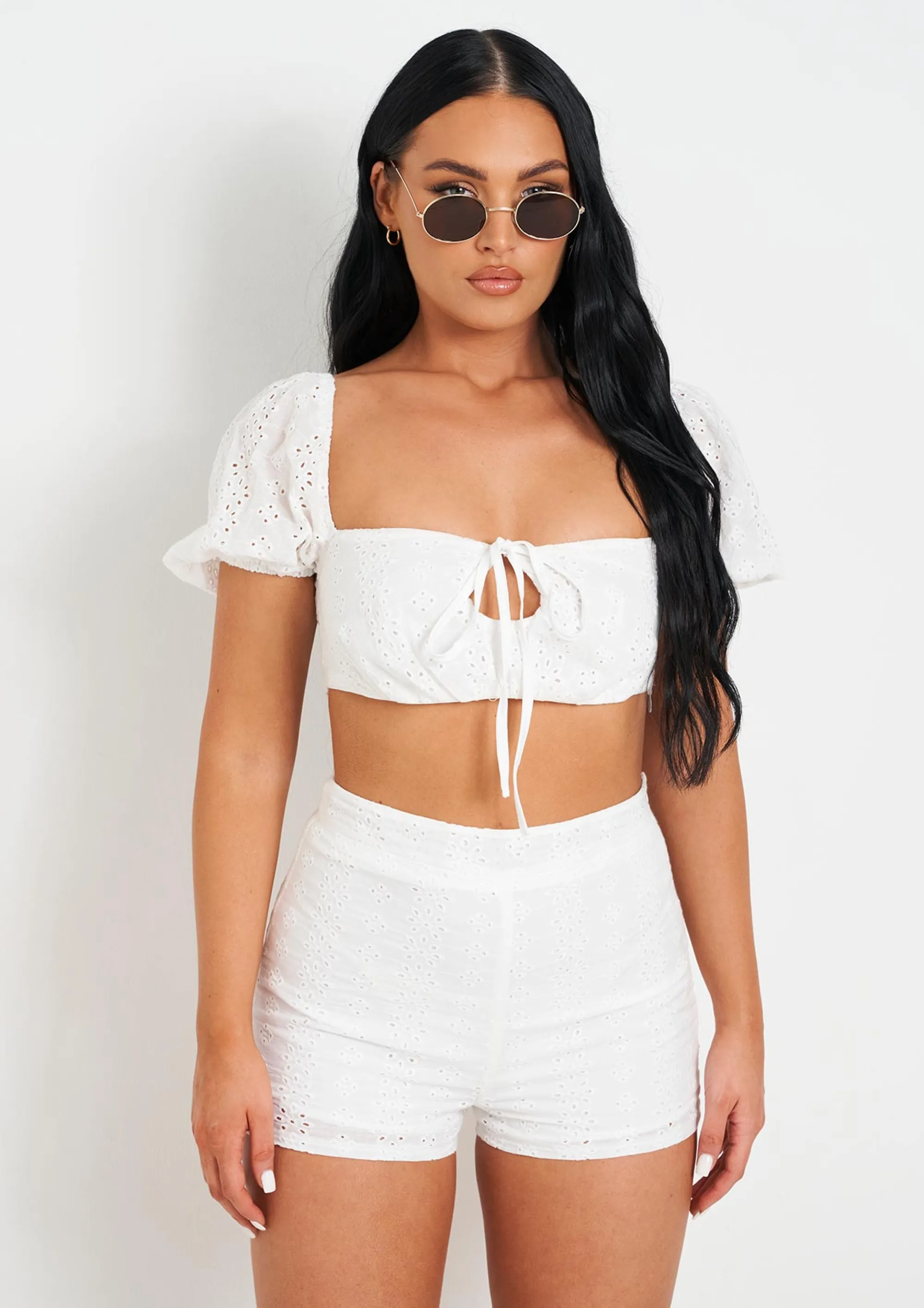 Missy Empire Azariah White Broidery Crop Top Cheap