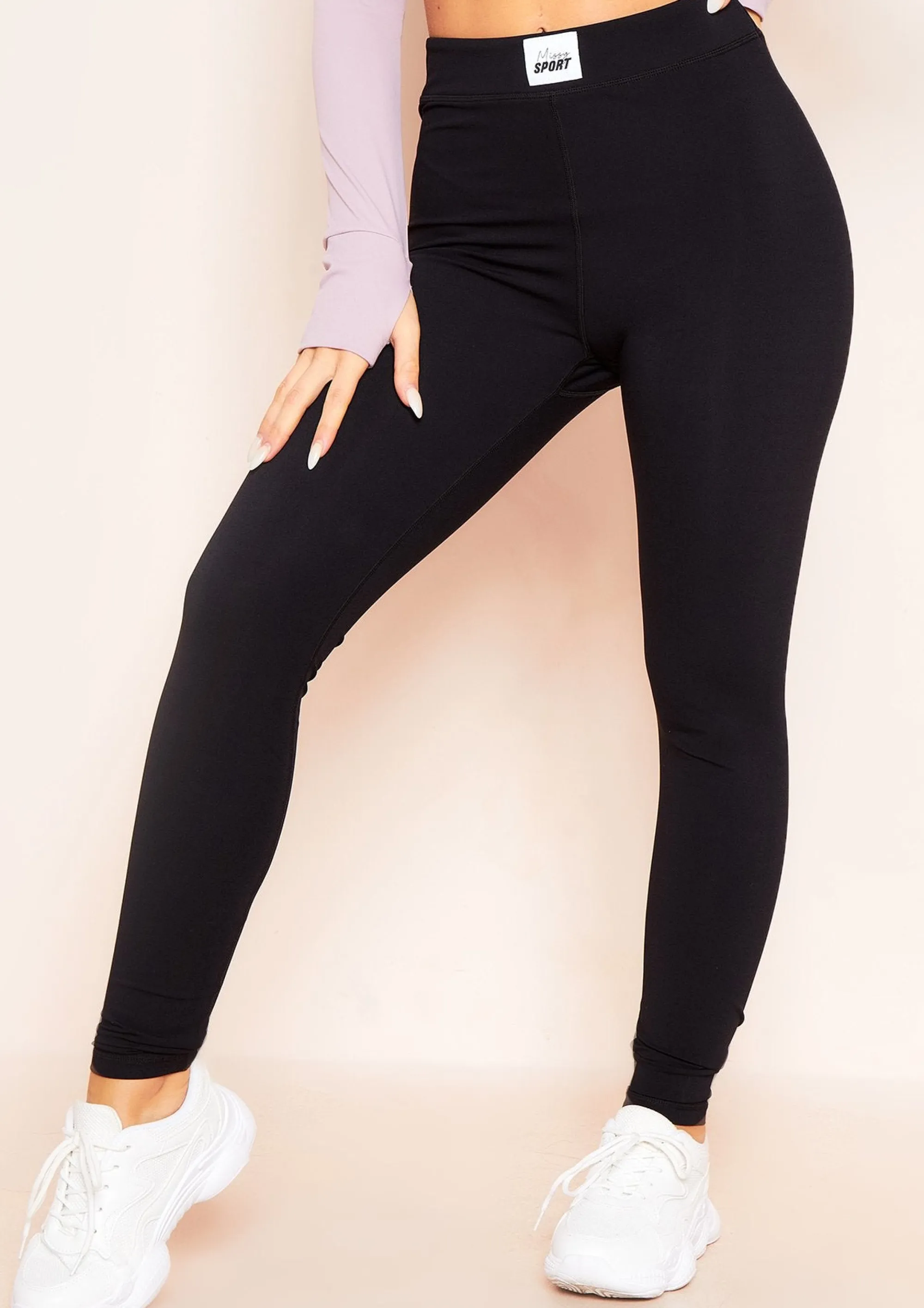 Missy Empire Bella Black Missy Sport Tab Logo Thick Gym Leggings^Women Leggings