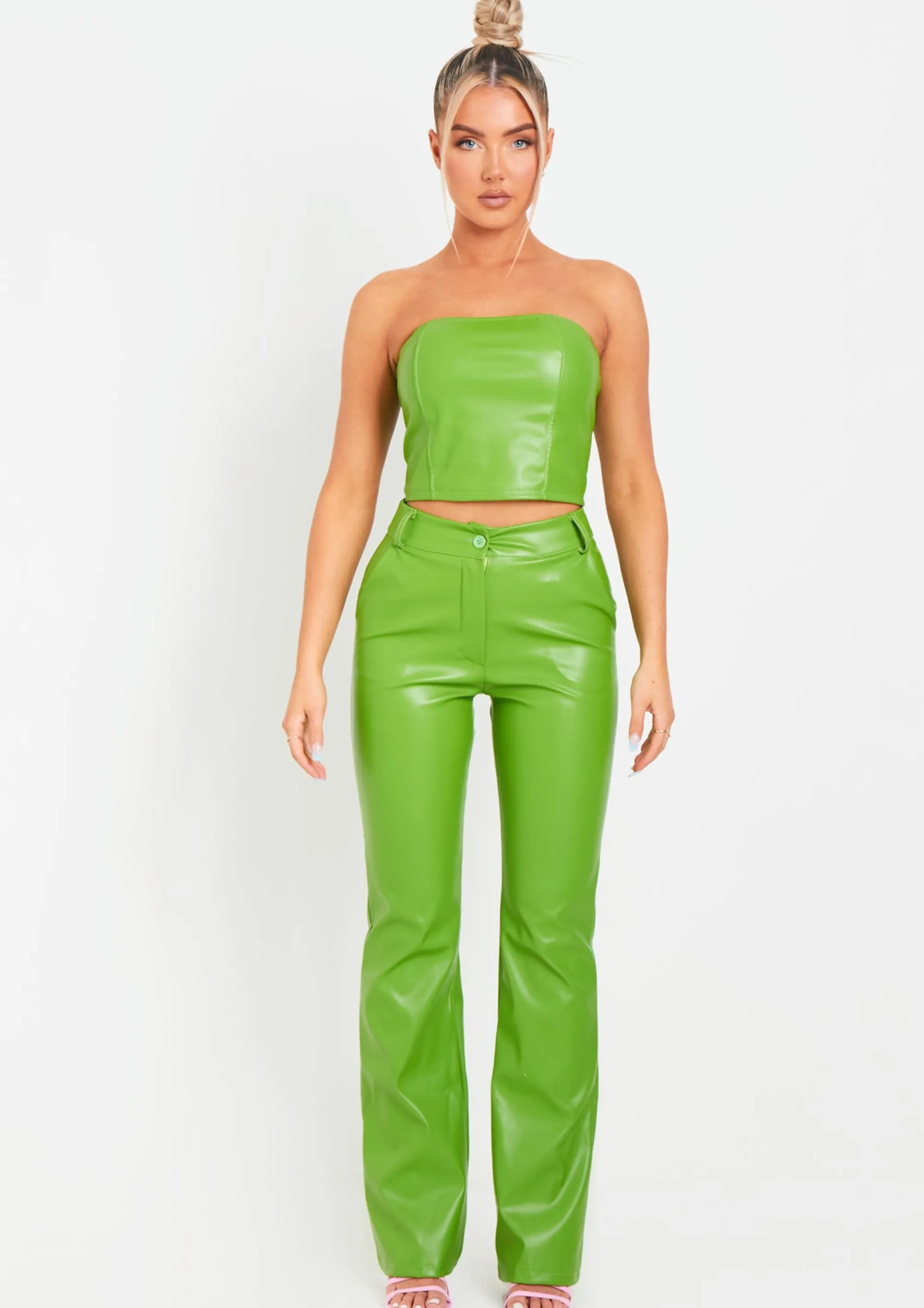 Missy Empire Beth Lime Green High Waisted Faux Leather Trouser^Women Trousers