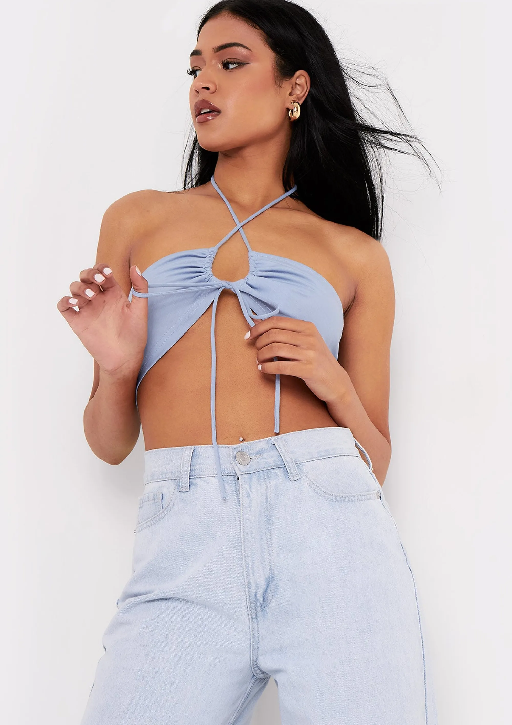 Missy Empire Bexli Blue Cross Strap Ruched Bralet Online