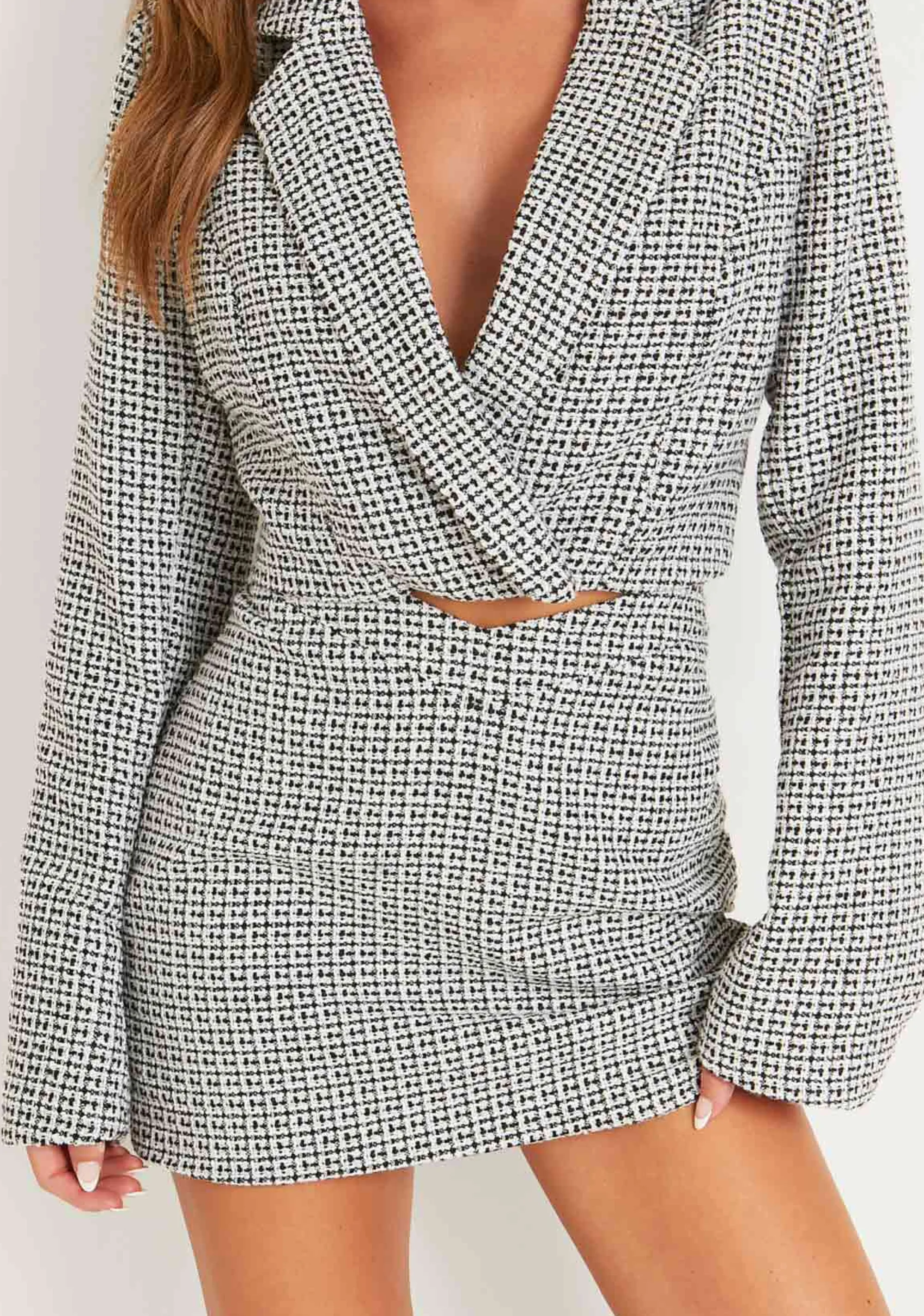 Missy Empire Blair Black Tweed Tailored Cropped Blazer Store