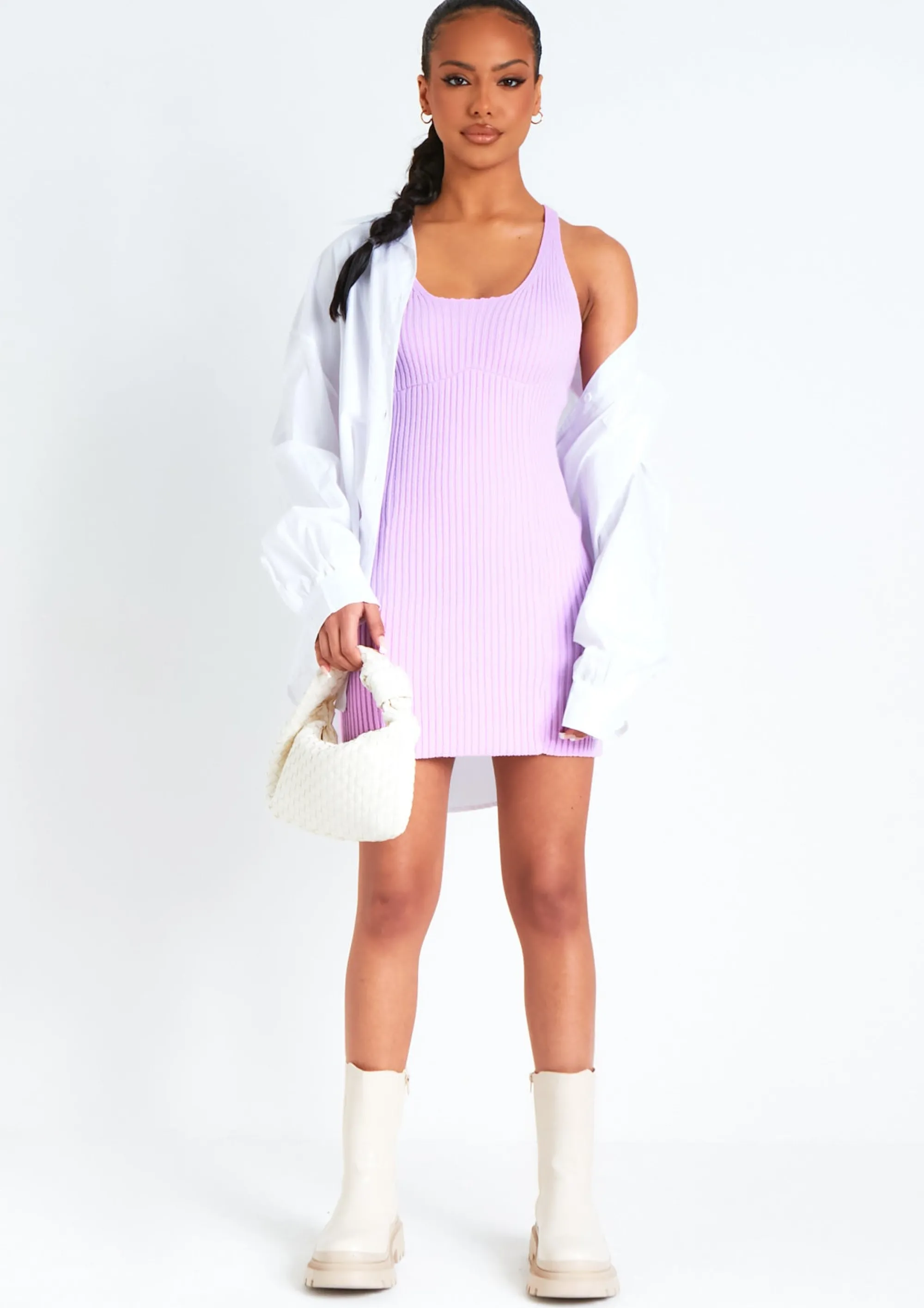 Missy Empire Brooke Lilac Cross Back Knitted Mini Dress^Women Dresses